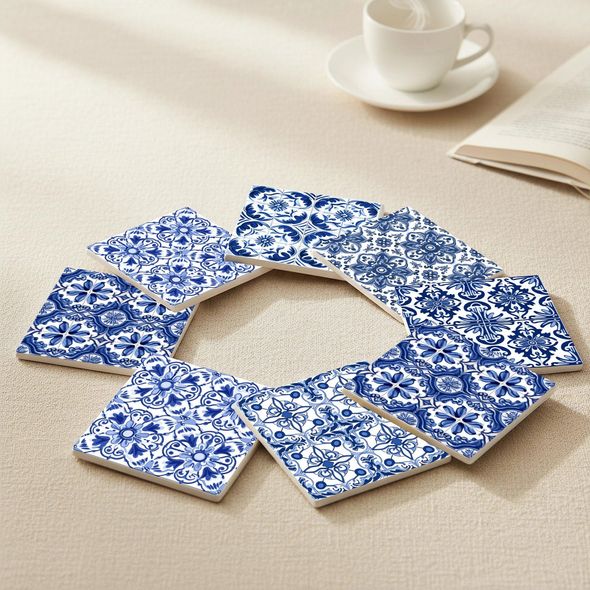 Blau Portugiesisch · Untersetzer mit Kork — Tisch-Set für Designfans