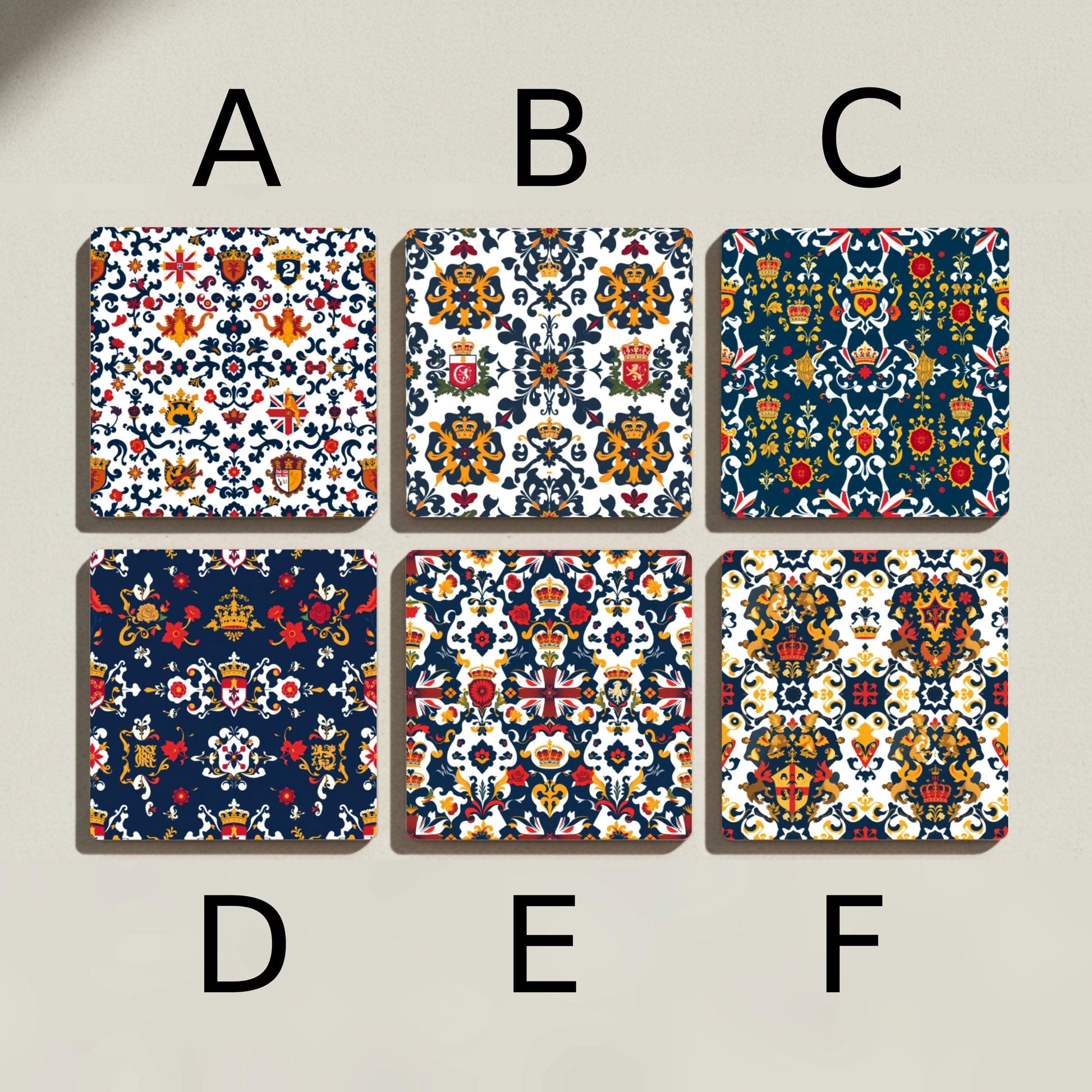 Heráldicos británicos · Coaster Set with Cork — Geometric & Deco
