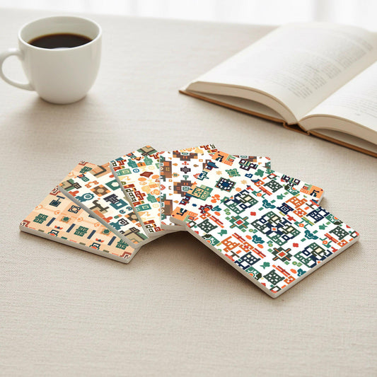 Ceramic Coasters Diseño de arquitectura del este de Asia — Geometric & Deco