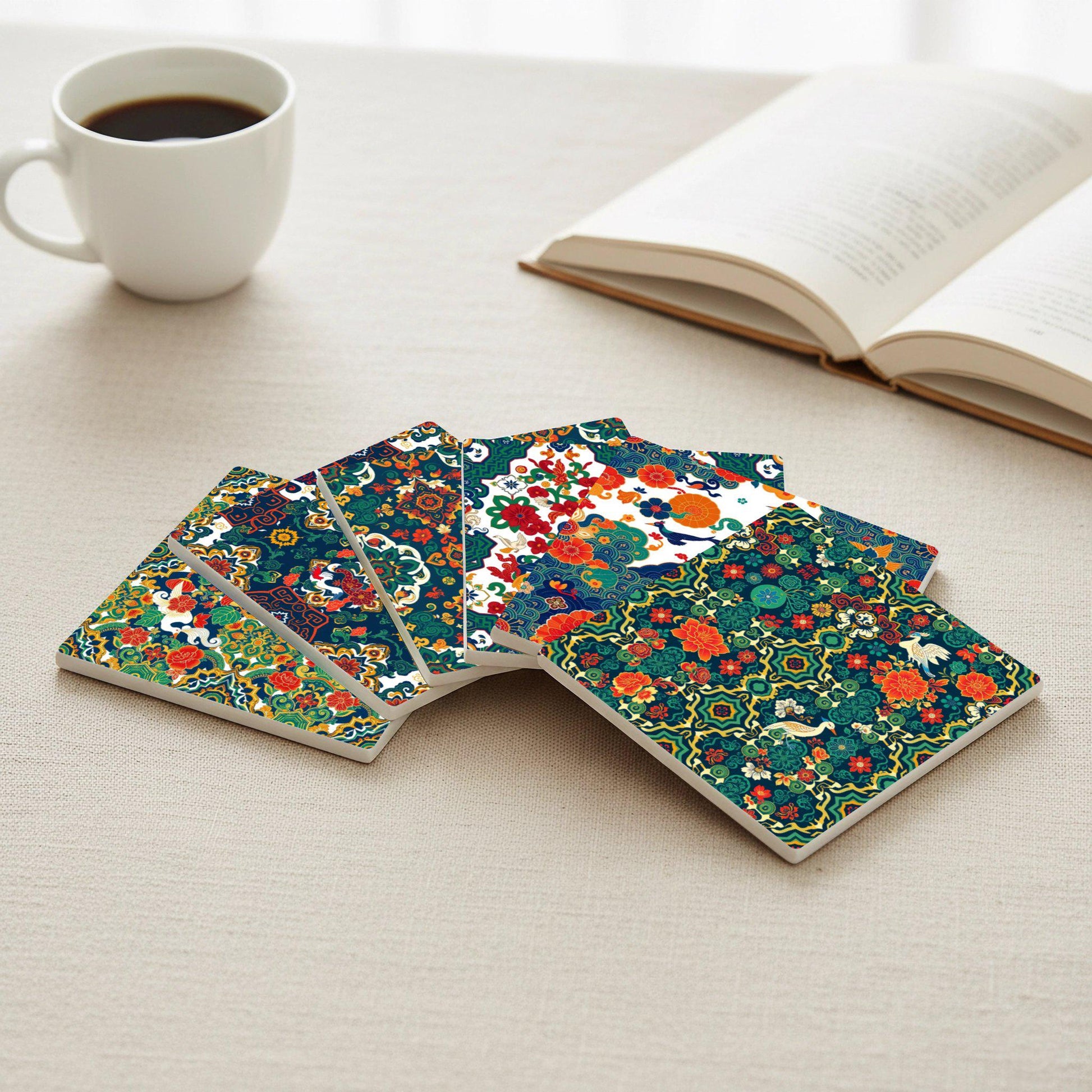 Batik del sudeste asiático — Keramik-Untersetzer-Set · Tisch-Set für Designfans