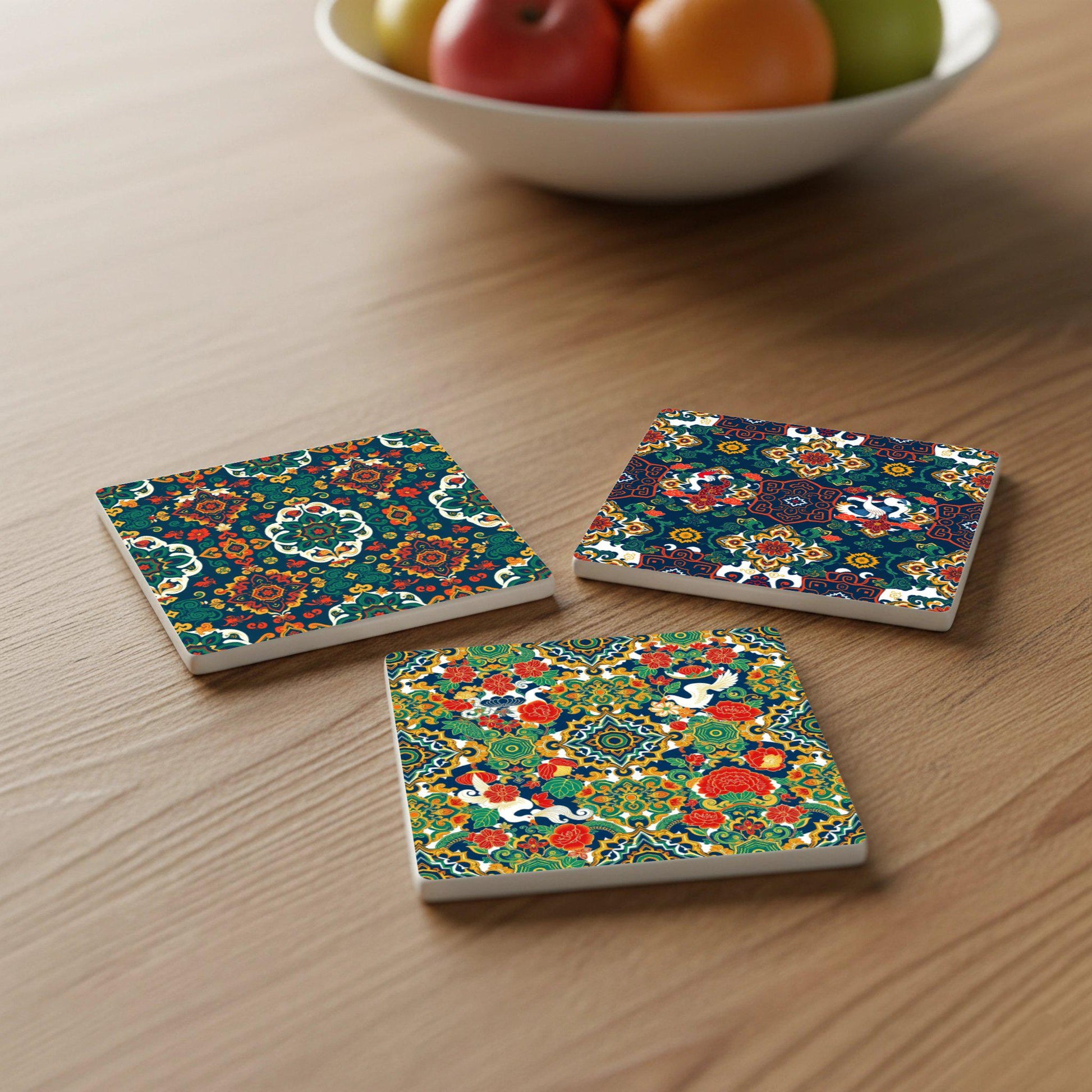 Batik del sudeste asiático — Keramik-Untersetzer-Set · Tisch-Set für Designfans
