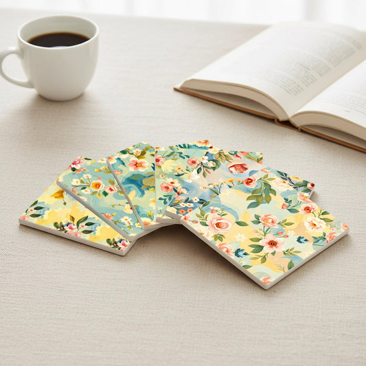Diseño Floral of acuarela — Ceramic Coaster Set · Garden-Inspired Gift