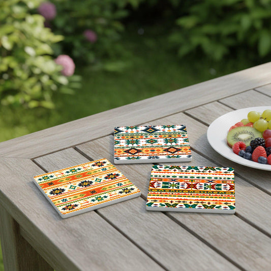 Style folclórico of Europa of the Este · Coaster Set with Cork — Geometric & Deco