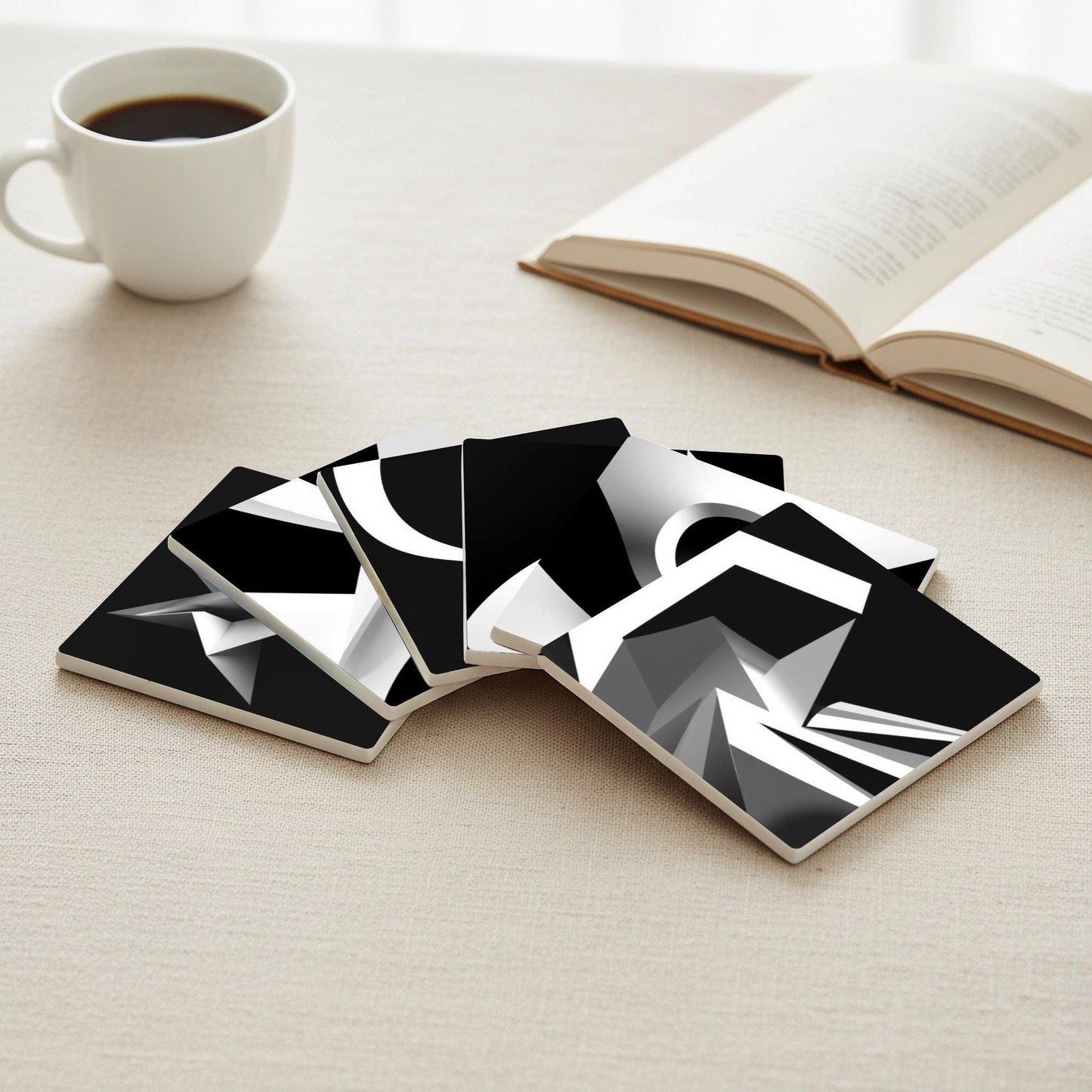Diseño Geometric abstracto · Coaster Set with Cork — Geometric & Deco