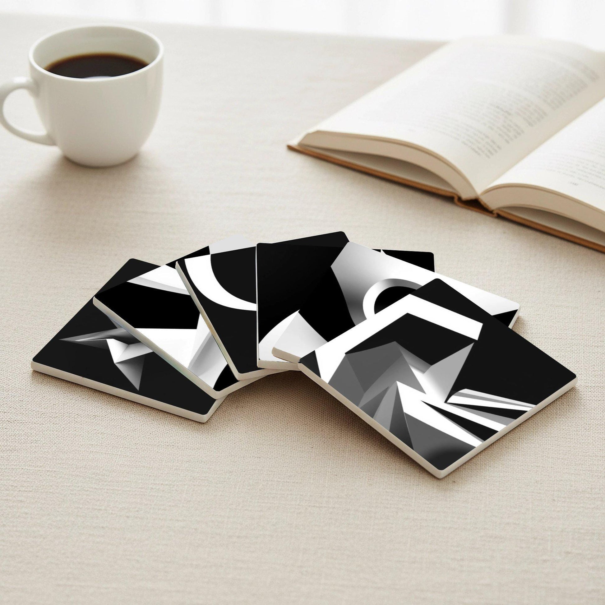Diseño Geometric abstracto · Coaster Set with Cork — Geometric & Deco