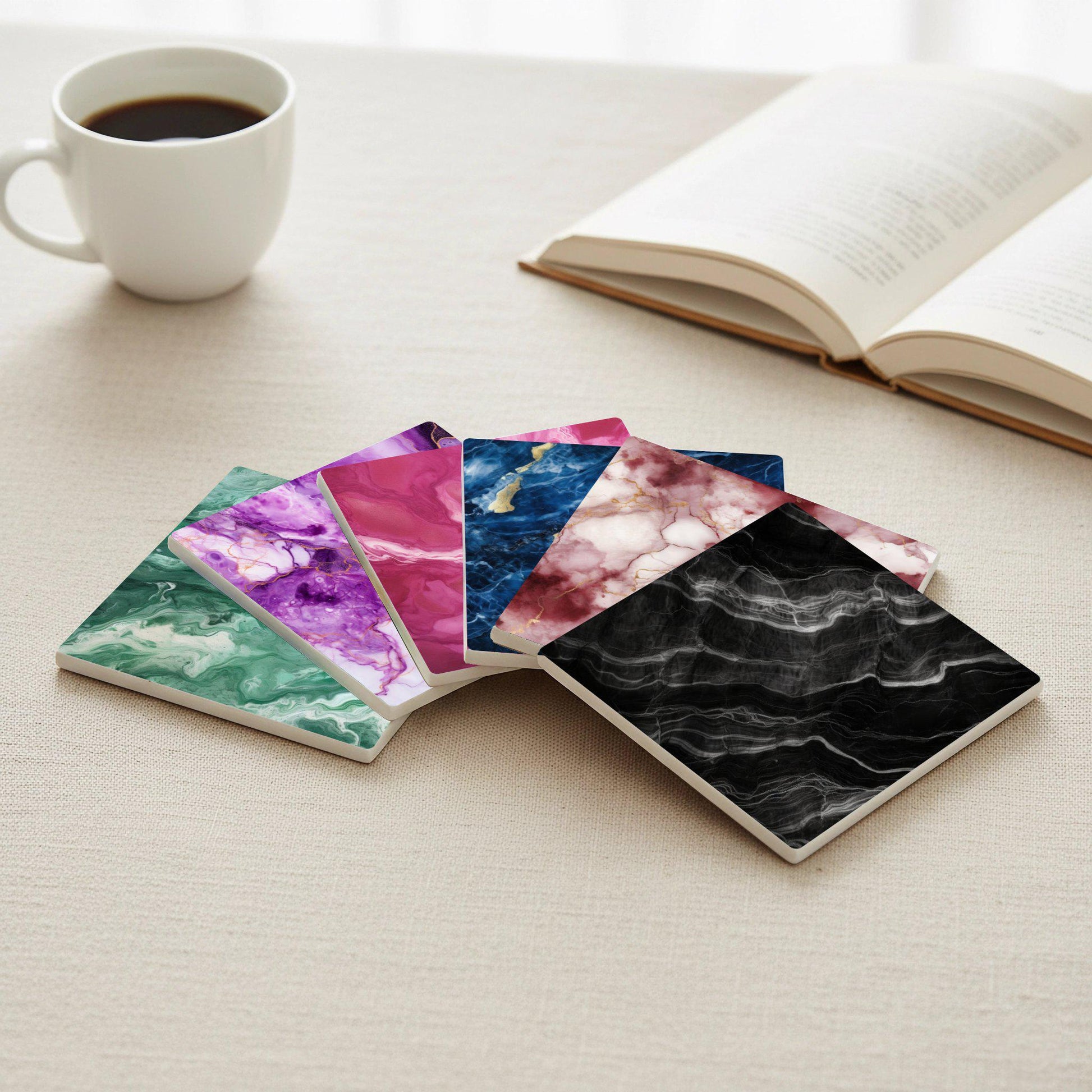 Mármol en tonos joya — Ceramic Coaster Set · Modern Pattern Coasters