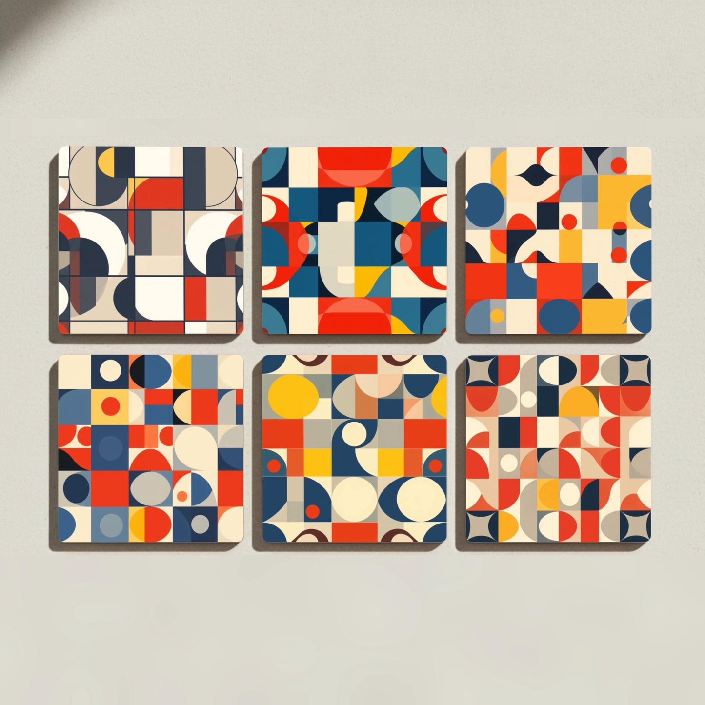 Geometrie Bauhaus — Keramik-Untersetzer-Set · Küsten-Geschenkidee