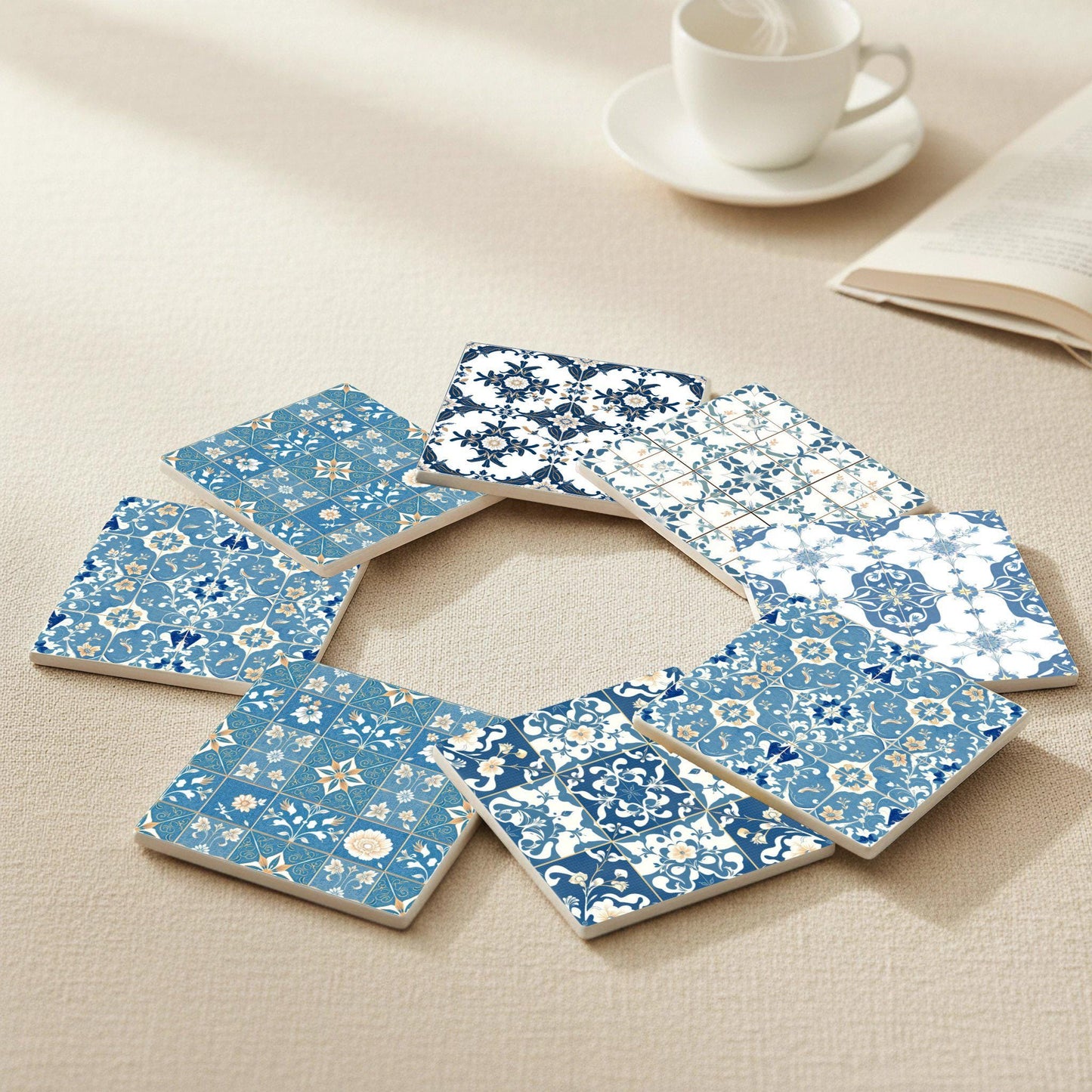Posavasos Azulejos portugueses - Posavasos de cerámica azul y blanca