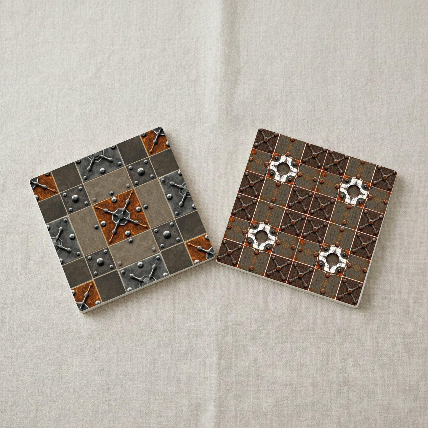 Posavasos Steampunk - Diseño industrial de metal remachado