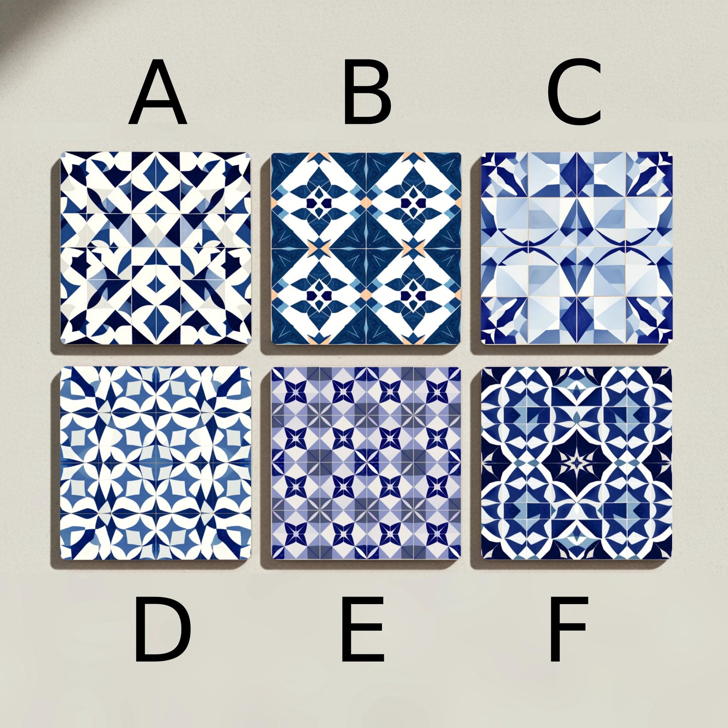 Posavasos Geométricos de cerámica azul - Azulejo mediterráneo marroquí, juego de