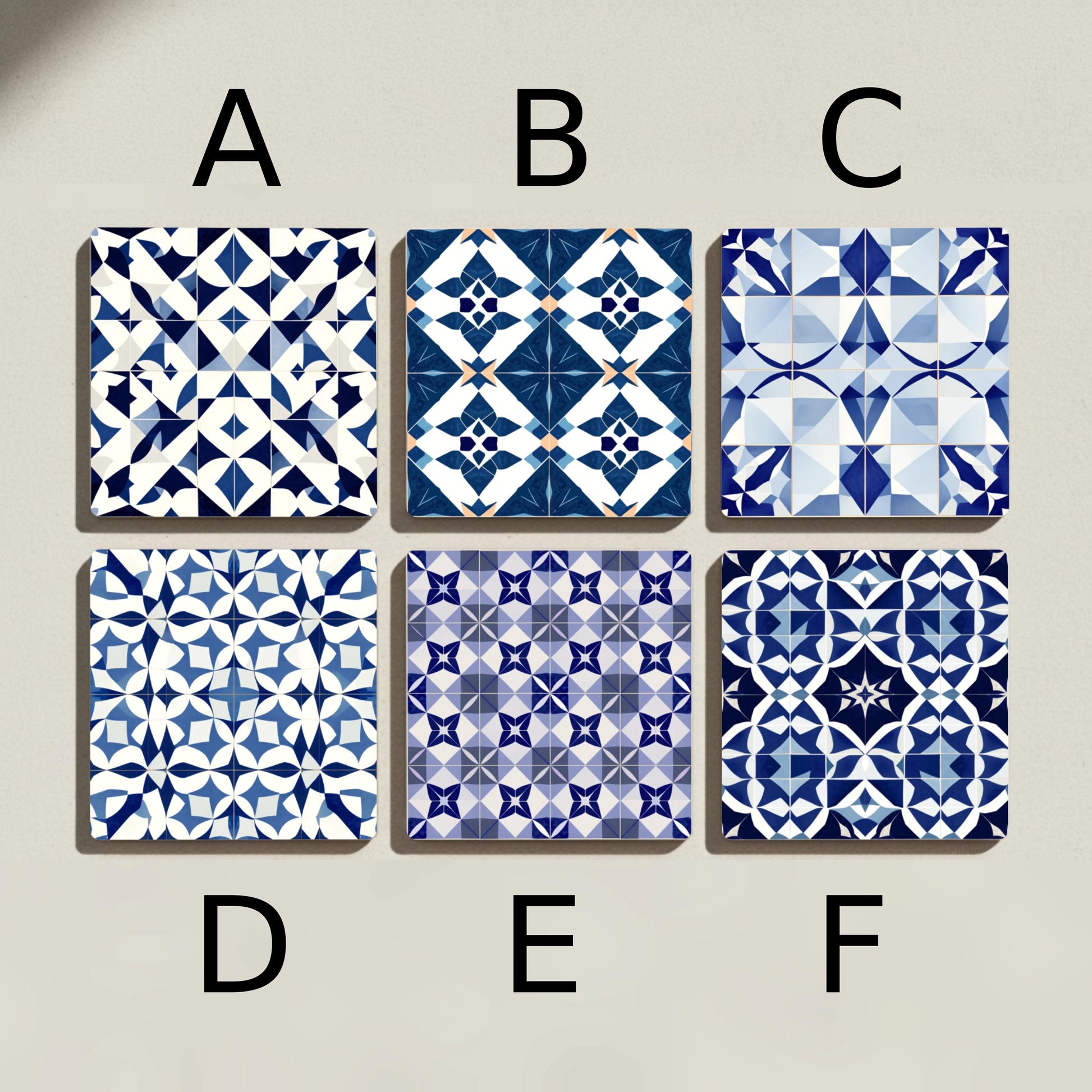 Posavasos Geométricos de cerámica azul - Azulejo mediterráneo marroquí, juego de