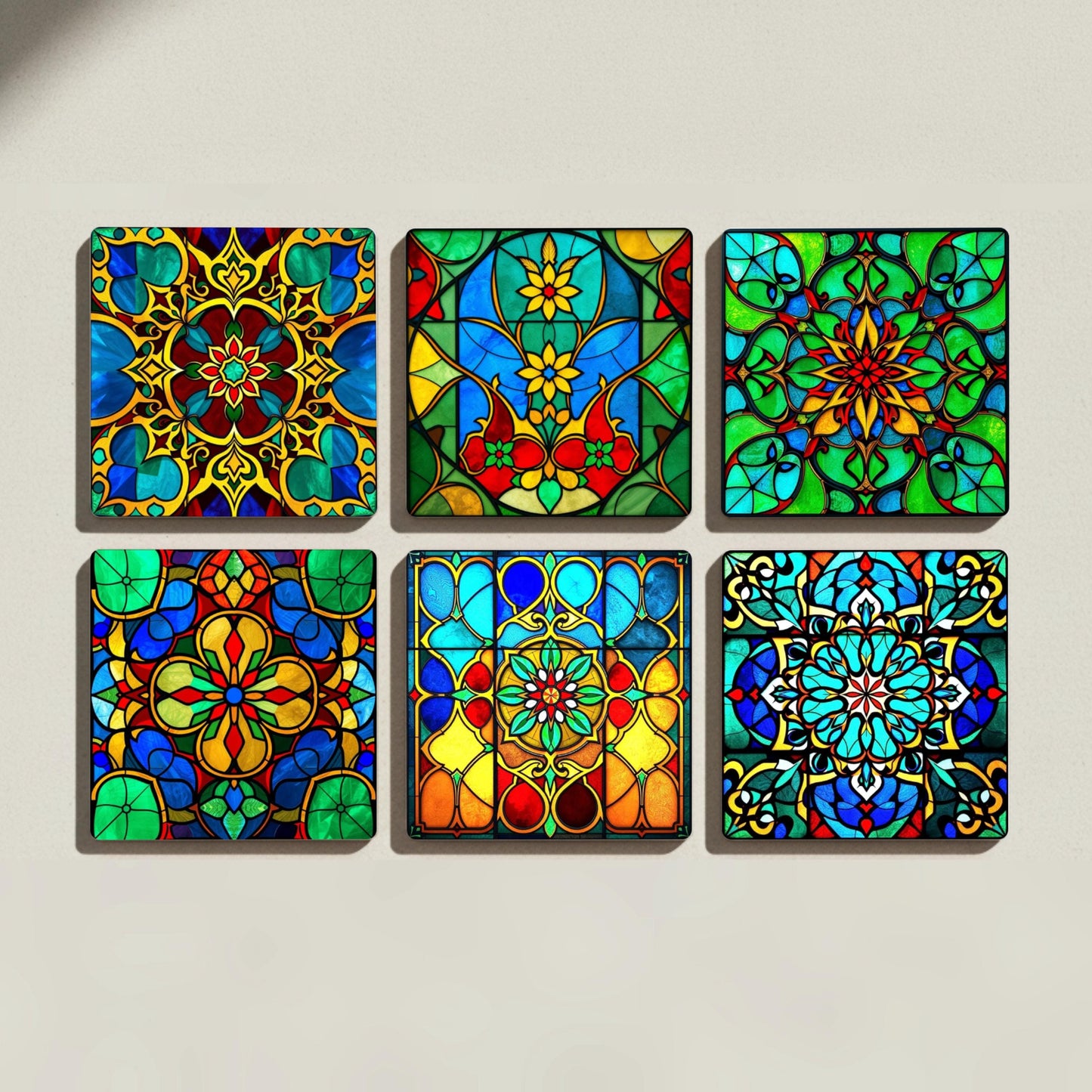 Posavasos Vitrales - Mosaico en tonos joya, juego de 6