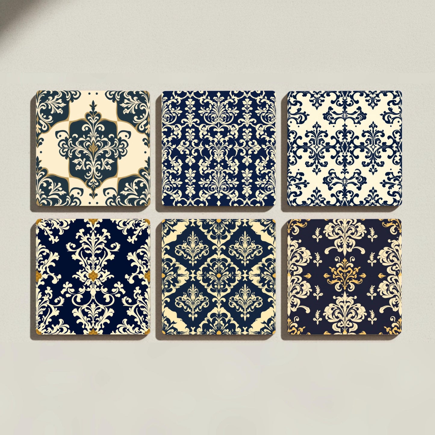 Damasco azul marino - Decoración de mesa barroca victoriana · Sottobicchieri con Sughero — Set da Tavola per Amanti del Design