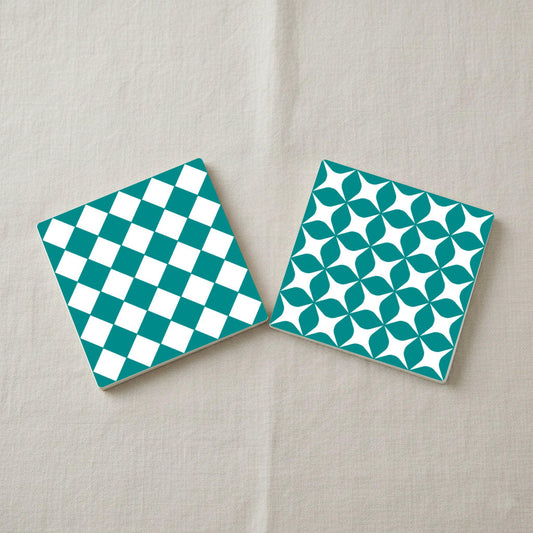 Ceramic Coasters Geométricos de cerámica verde azulado — Design-Lover's Table Set