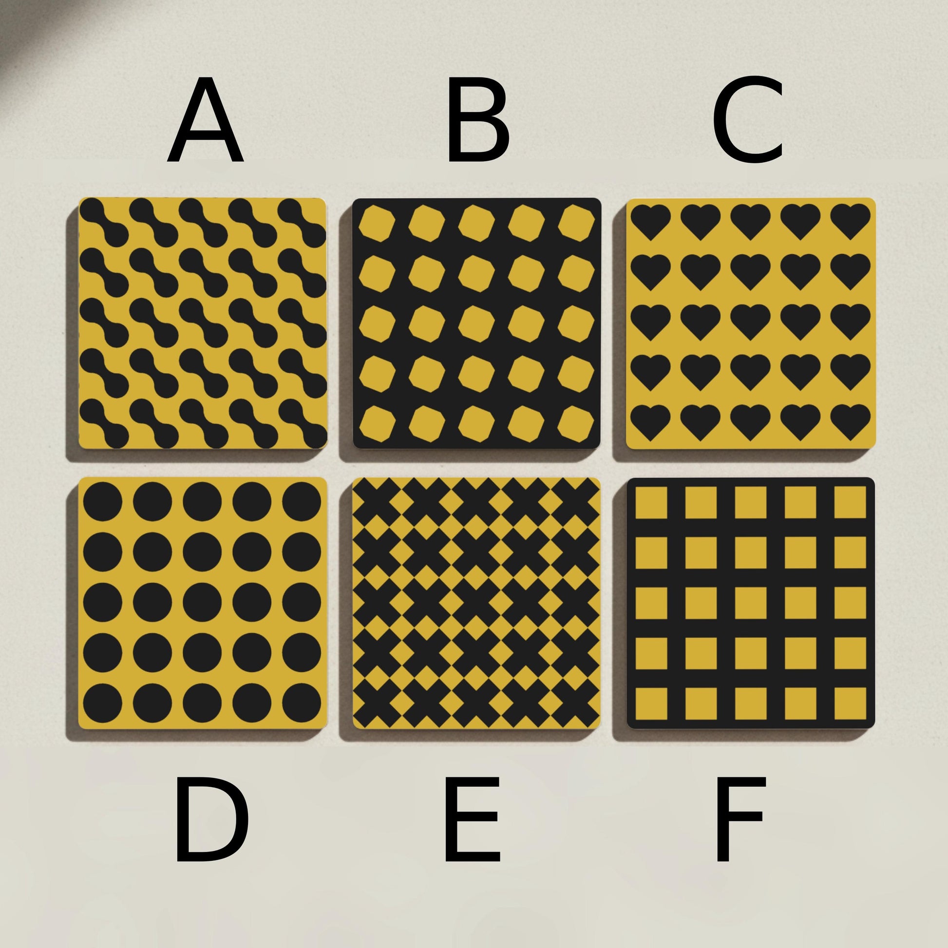 Geométricos de cerámica - Azulejos amarillos y negros, decoración mode — Set de Dessous de Verre en Céramique · Dessous de Verre à Motifs Modernes