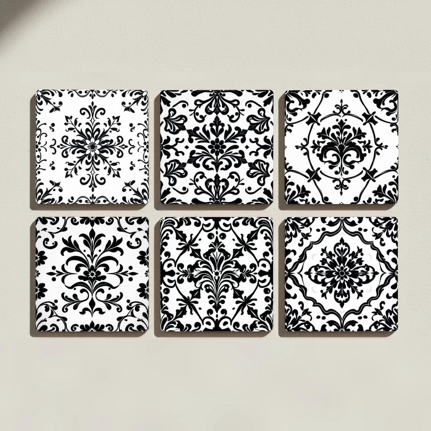 Damasco - Decoración parisina en blanco y negro — Set di Sottobicchieri in Ceramica · Set da Tavola per Amanti del Design