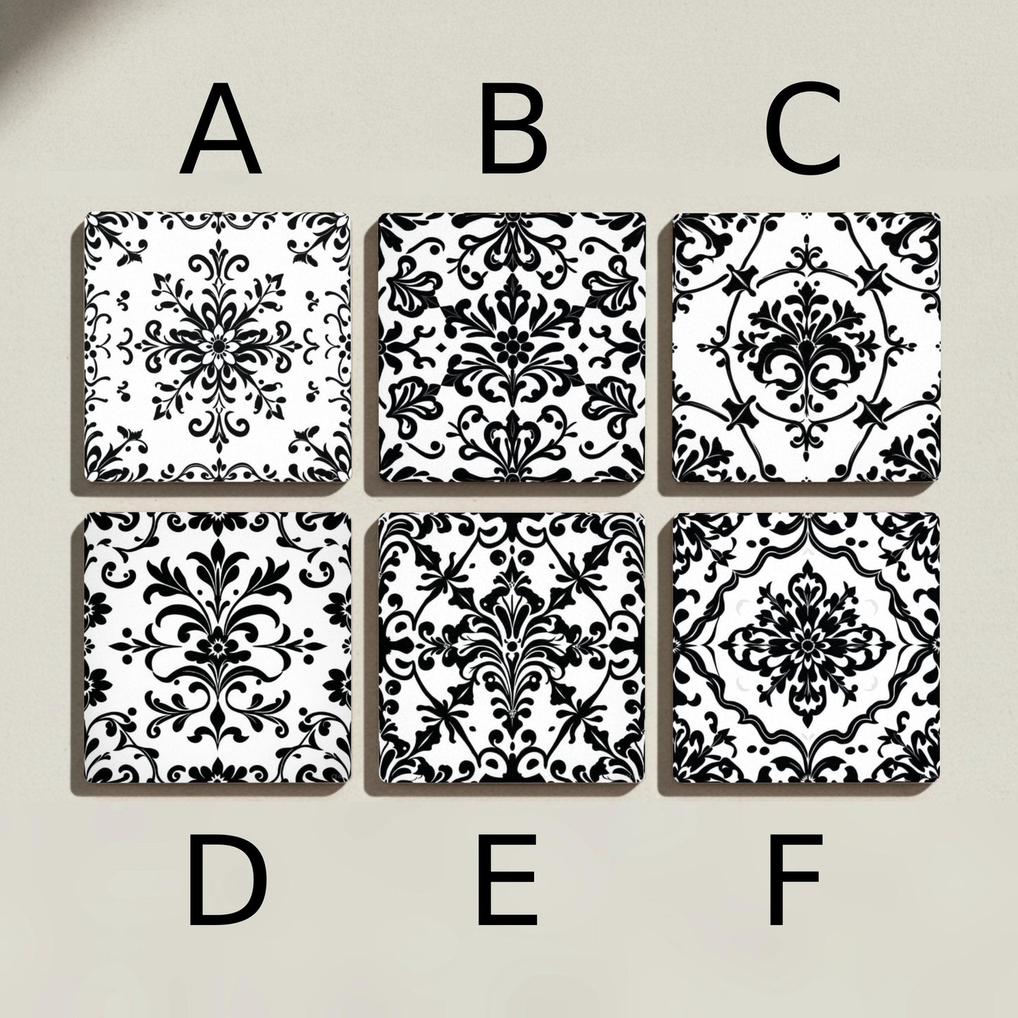 Damasco - Decoración parisina en blanco y negro — Set di Sottobicchieri in Ceramica · Set da Tavola per Amanti del Design