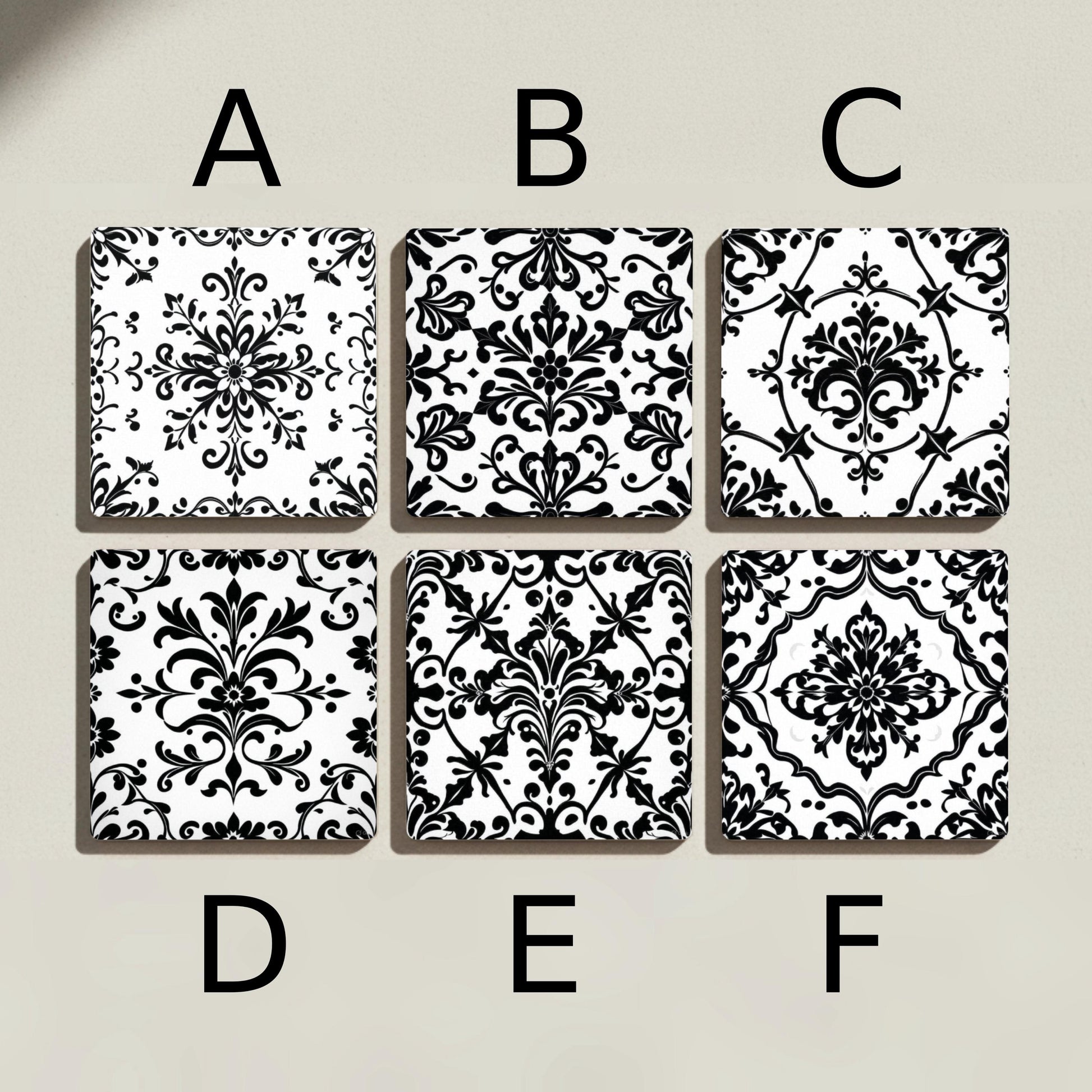 Damasco - Decoración parisina en blanco y negro — Set di Sottobicchieri in Ceramica · Set da Tavola per Amanti del Design