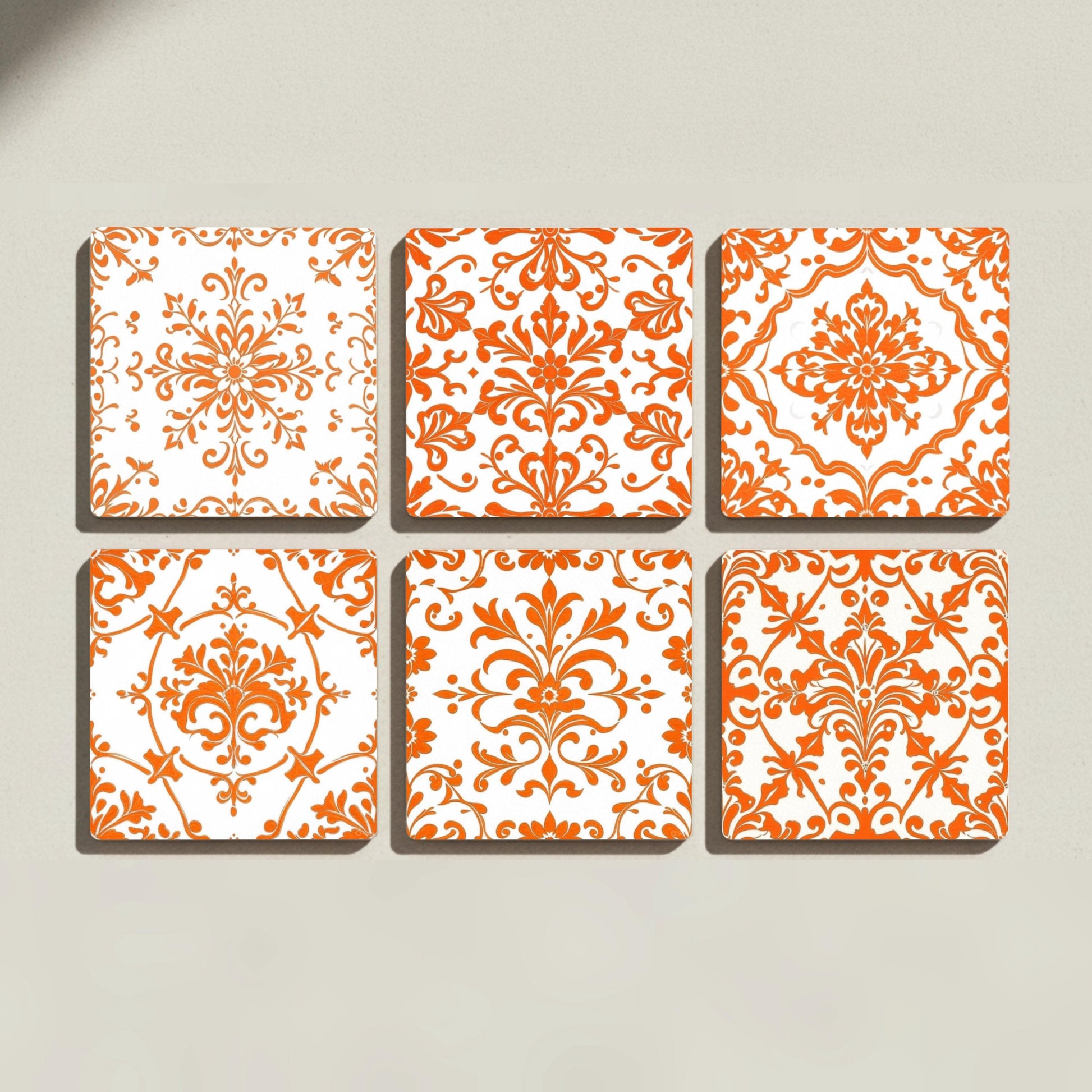 Damask Orange — Ceramic Coaster Set · Design-Lover's Table Set