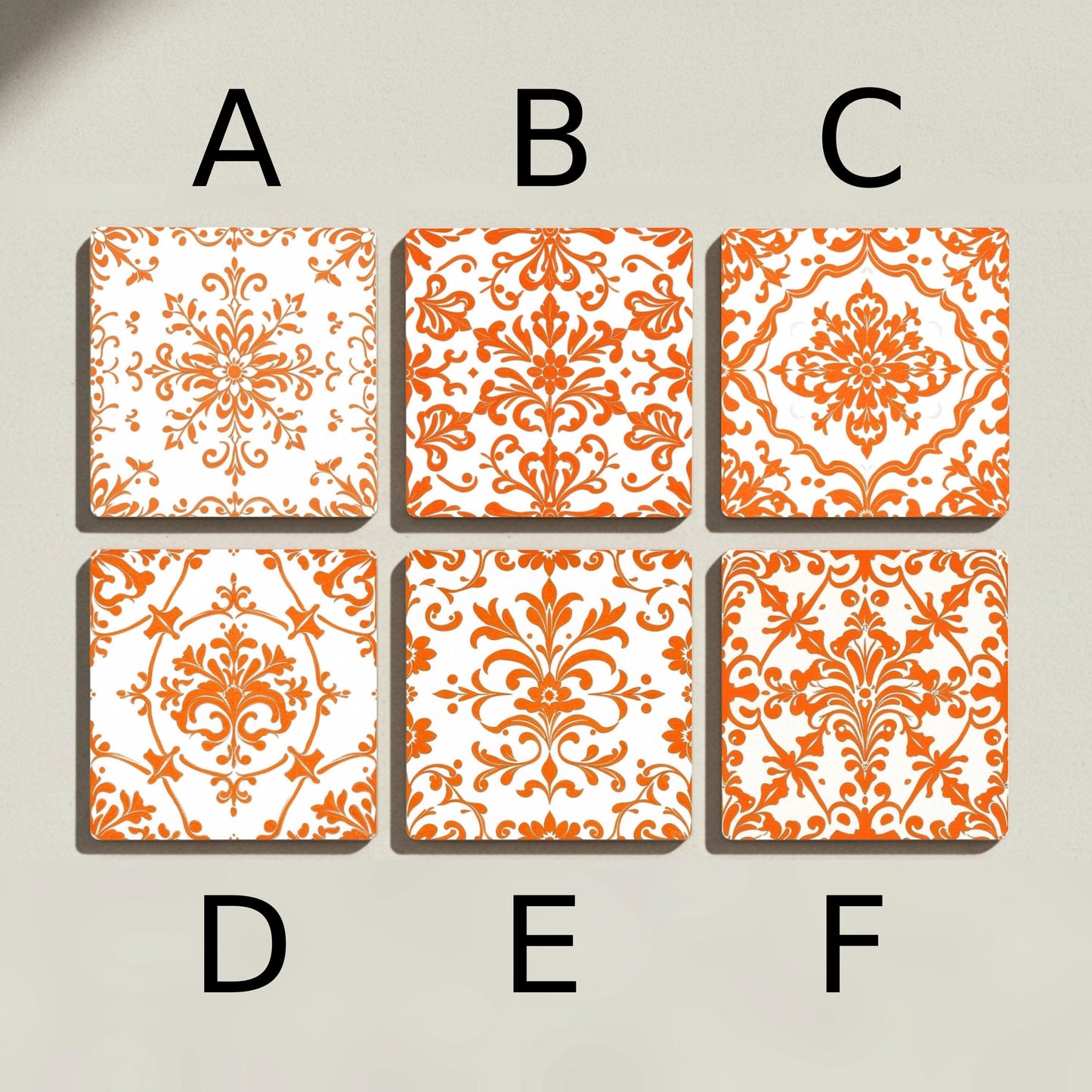Damask Orange — Ceramic Coaster Set · Design-Lover's Table Set