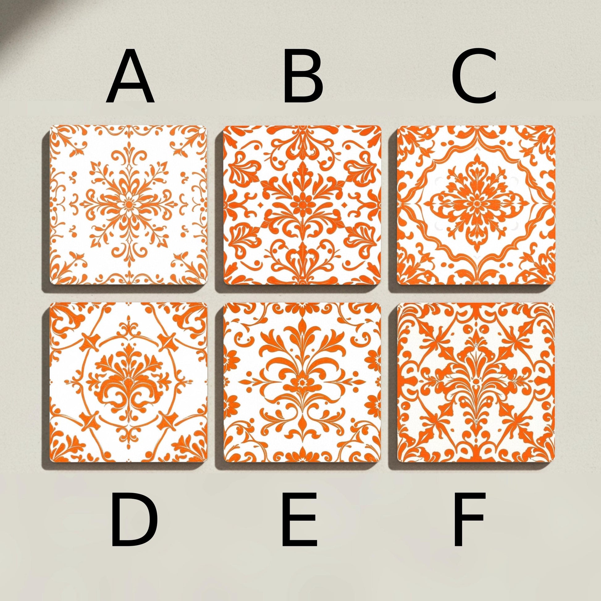 Damask Orange — Ceramic Coaster Set · Design-Lover's Table Set
