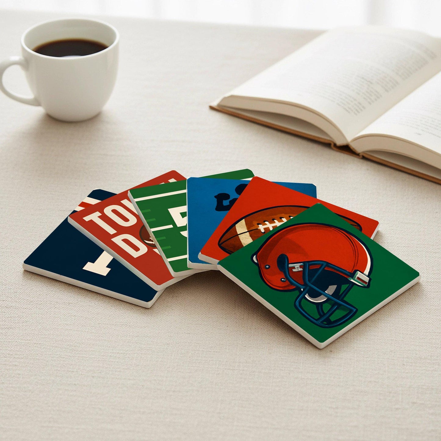 Temática de fútbol americano · Coaster Set with Cork — Modern Pattern Coasters