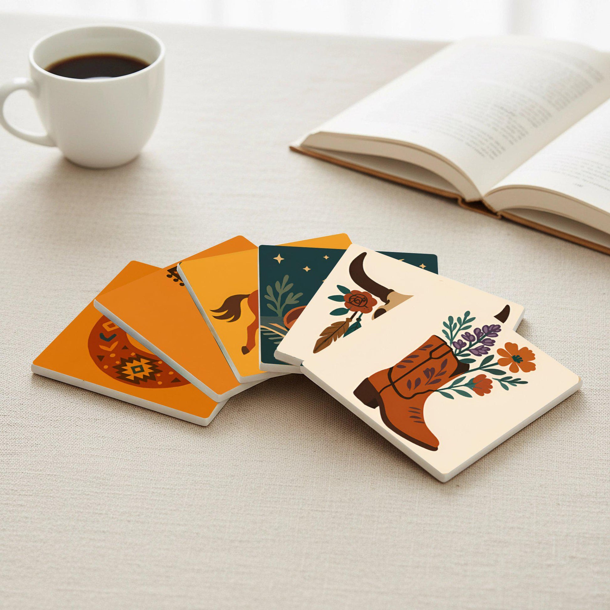 Style western · Coaster Set with Cork — Fine-Art Drinkware Décor
