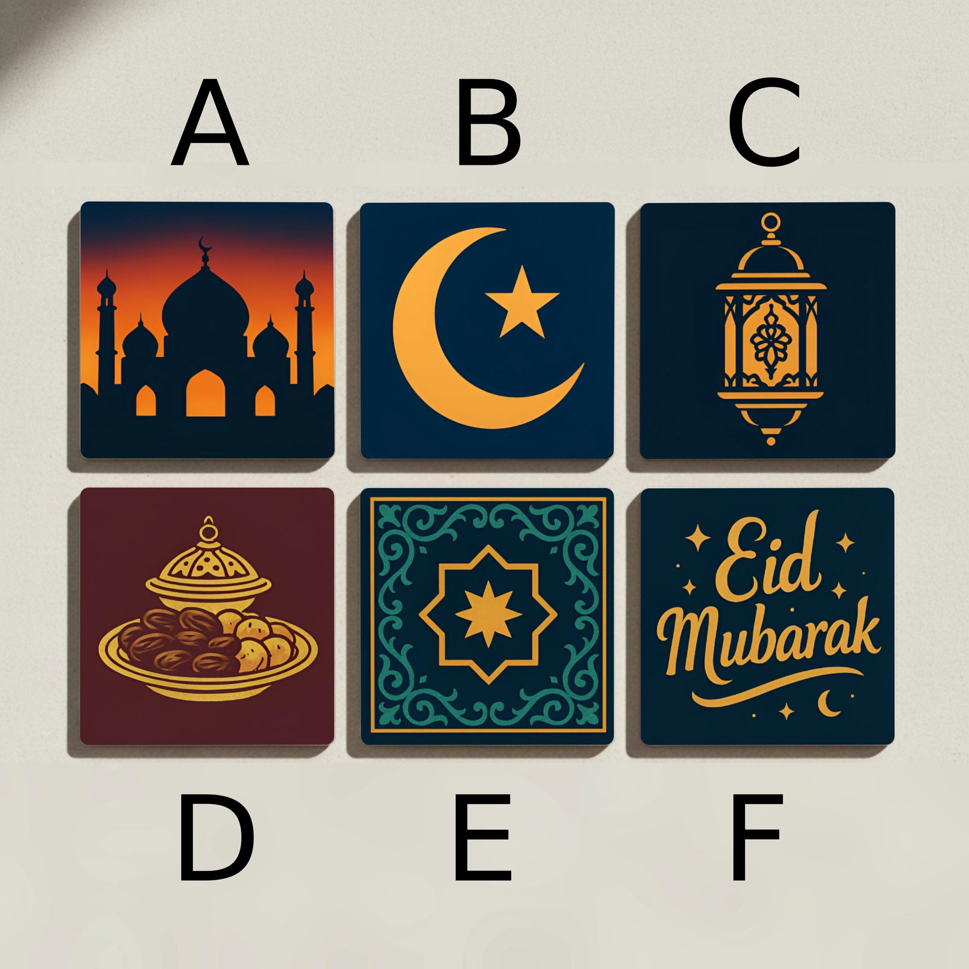 Para Eid Mubarak / Posavasos de azulejos para celebración islámica / D — Set de Dessous de Verre en Céramique · Set de Table pour Amateurs de Design