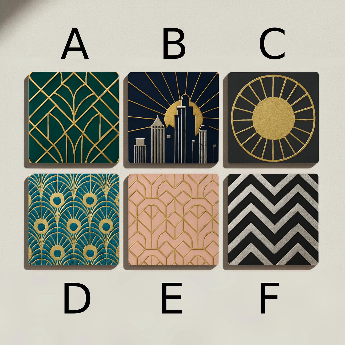 Ceramic Coasters Art Déco / Decoración de mesa con detalles geométricos dorados — Design-Lover's Table Set