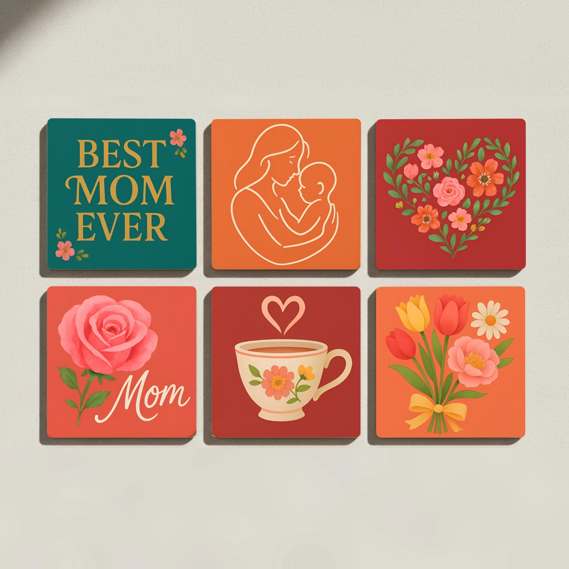 Diseño floral, regalo para el Día de la Madre y decoración para la mes — Keramik-Untersetzer-Set · Botanisches Tisch-Dekor