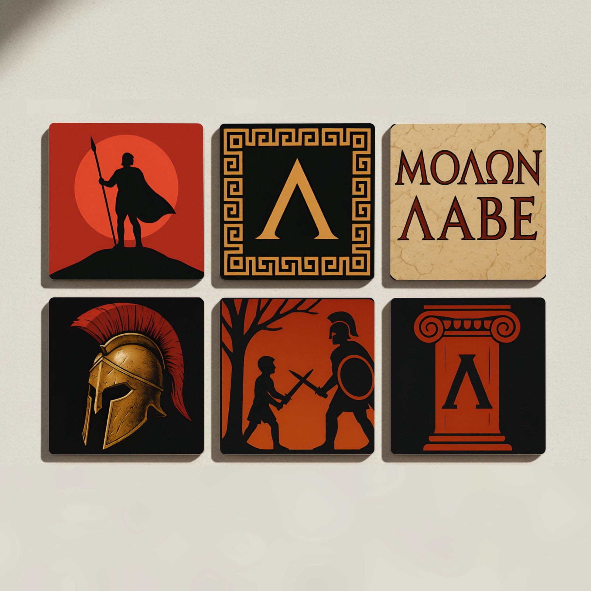 Posavasos Espartanos / Posavasos de azulejos de la antigua Grecia / Regalo de gu