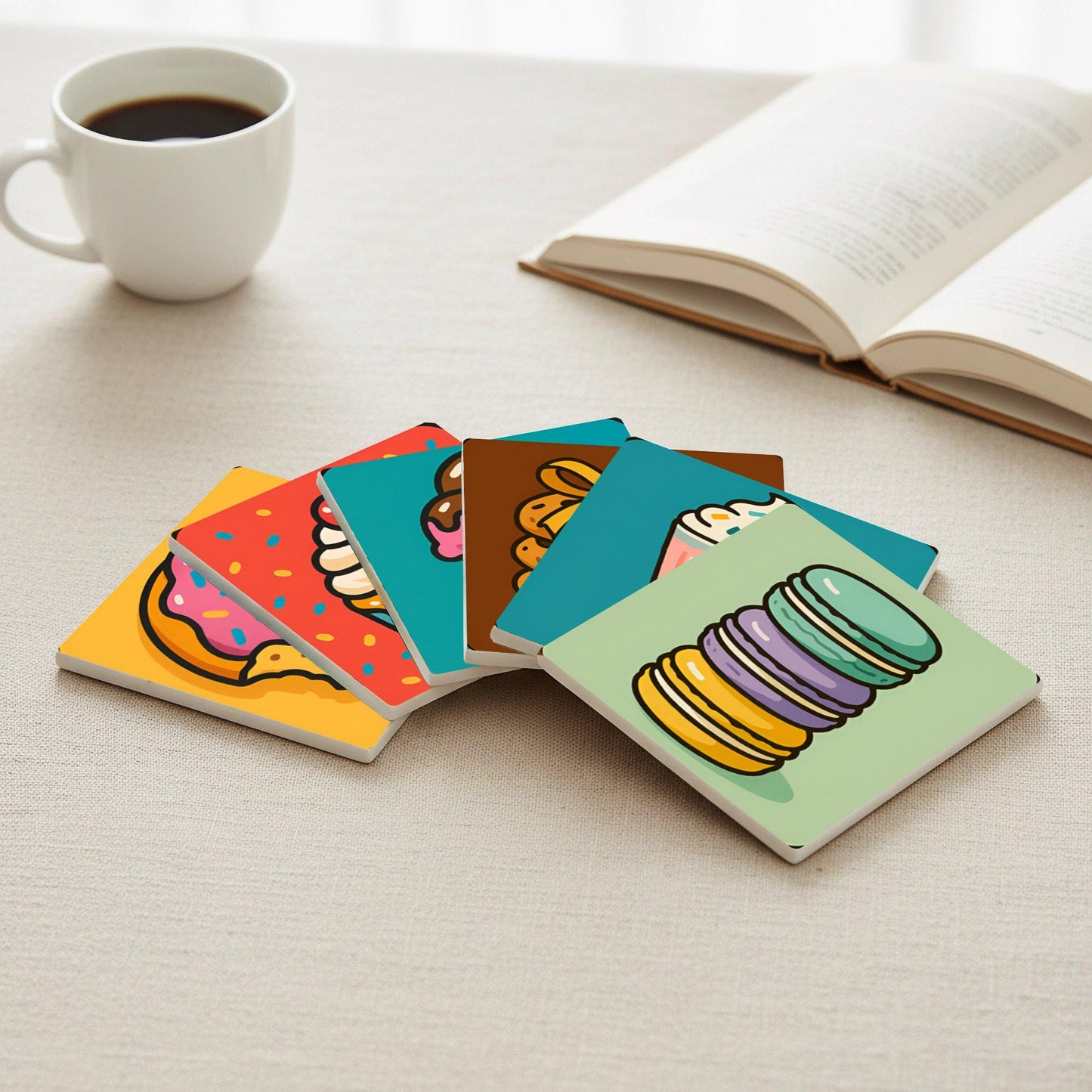 Diseño de dulces dulces / Decoración de cocina divertida — Ceramic Coaster Set · Modern Pattern Coasters