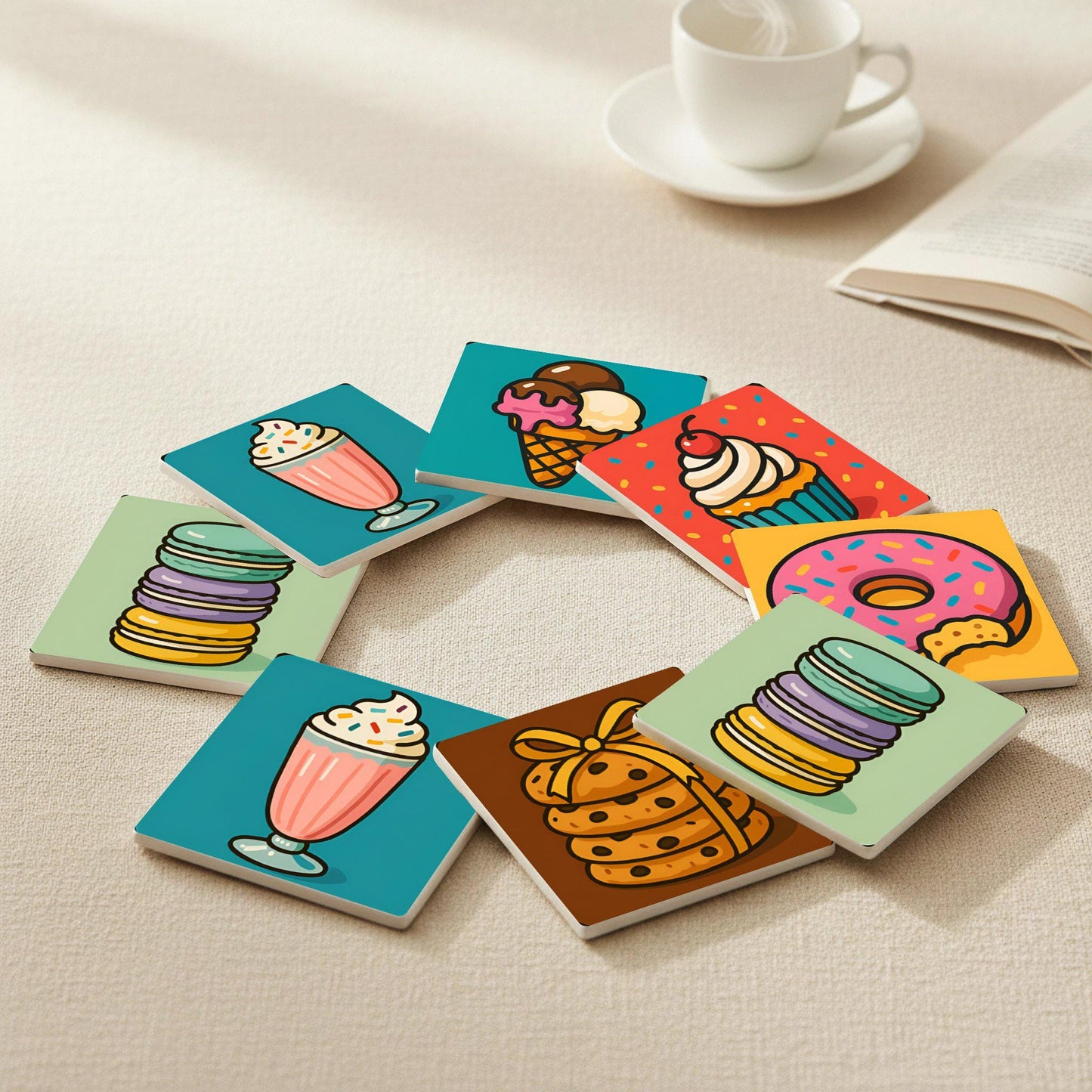 Diseño de dulces dulces / Decoración de cocina divertida — Ceramic Coaster Set · Modern Pattern Coasters