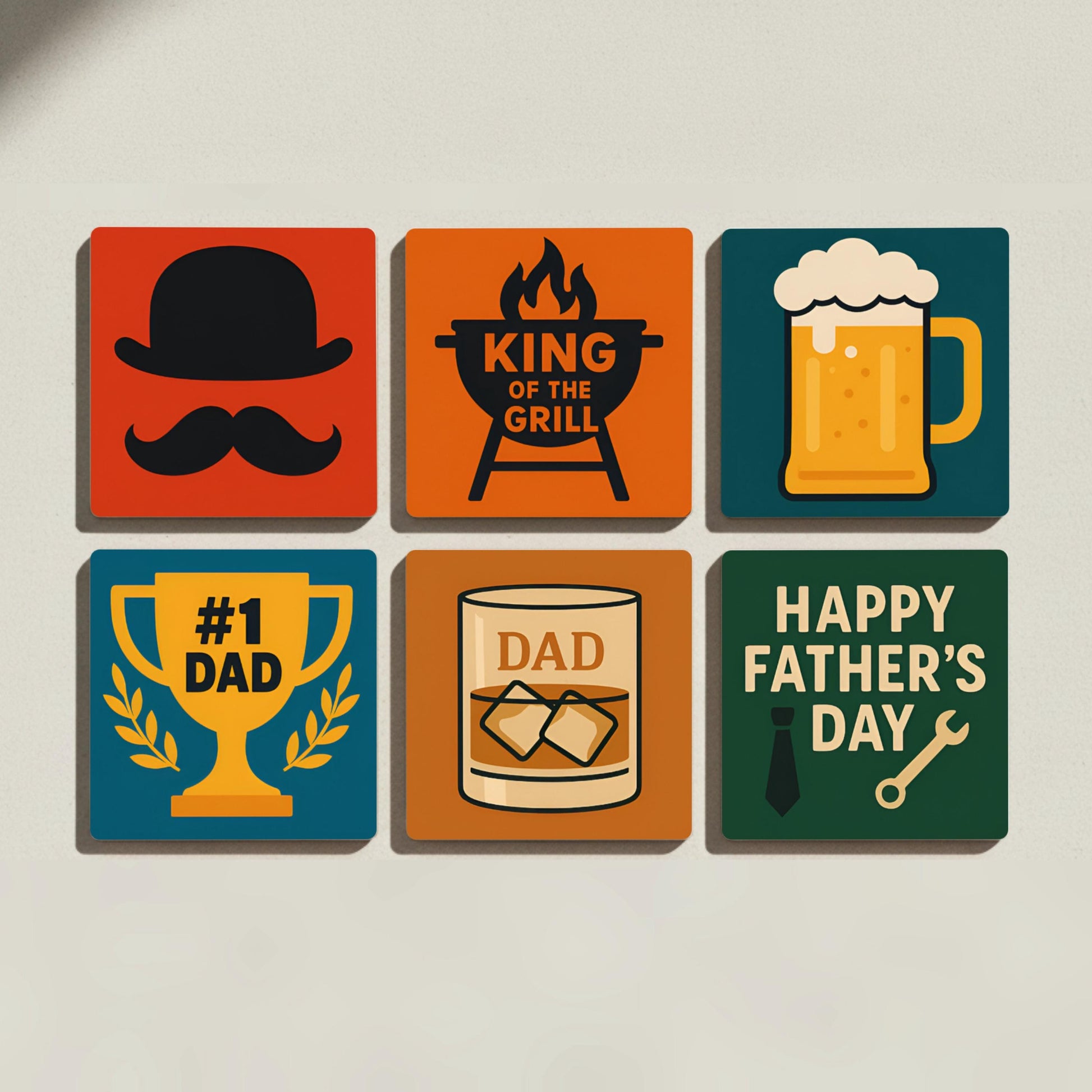 Posavasos Para papá / Decoración de mesa con parrilla, cerveza e iconos