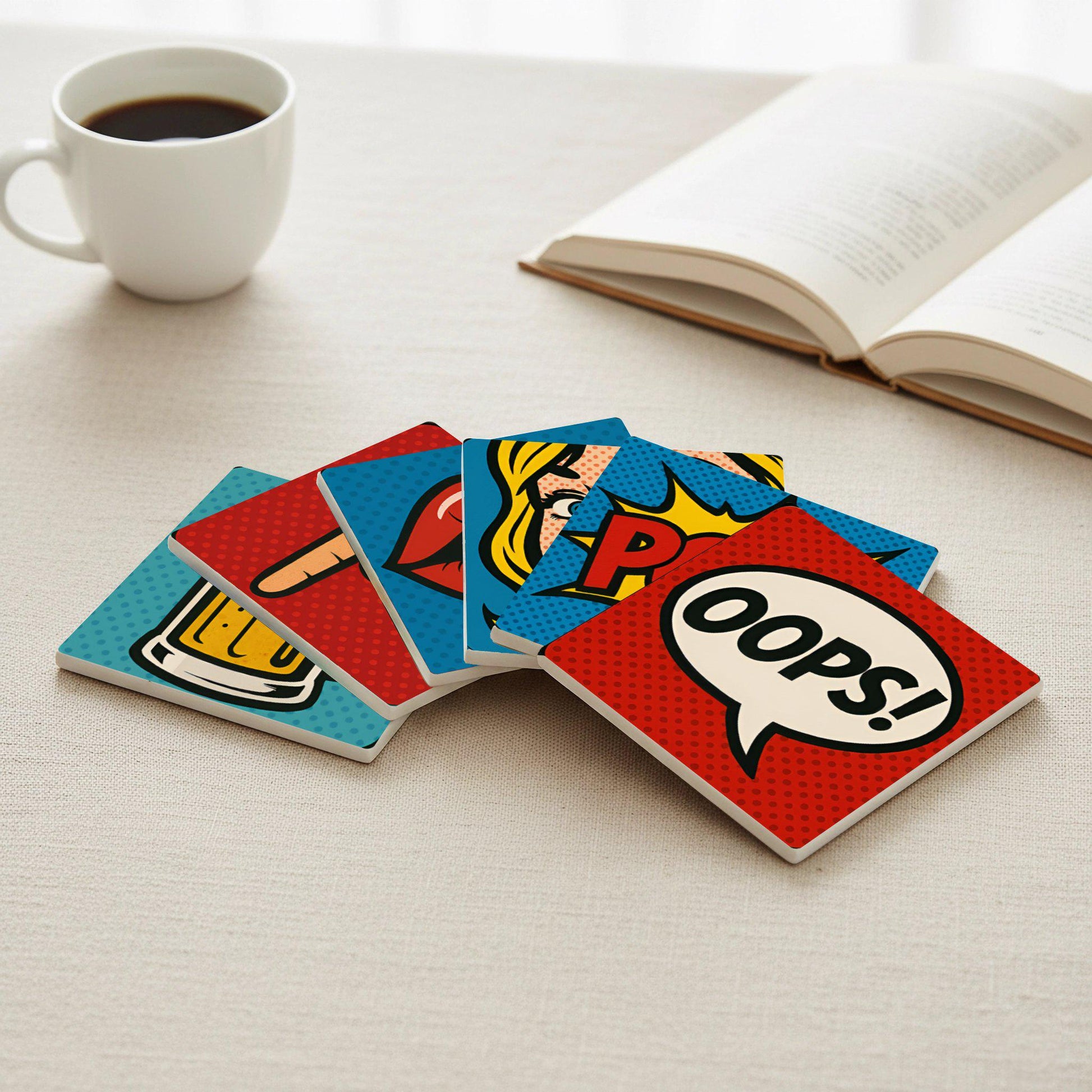 Posavasos Estilo pop art / Decoración de mesa estilo cómic