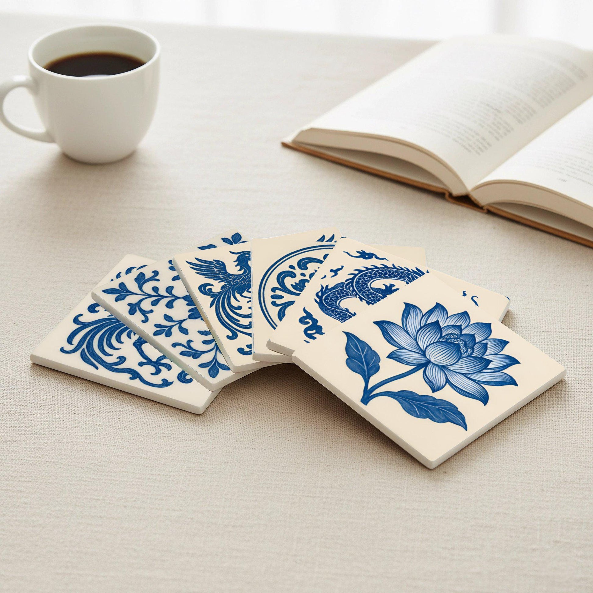 Dessous de Verre Azul y blanca / Decoración de azulejos florales asiáticos — Fleurs et Botanique