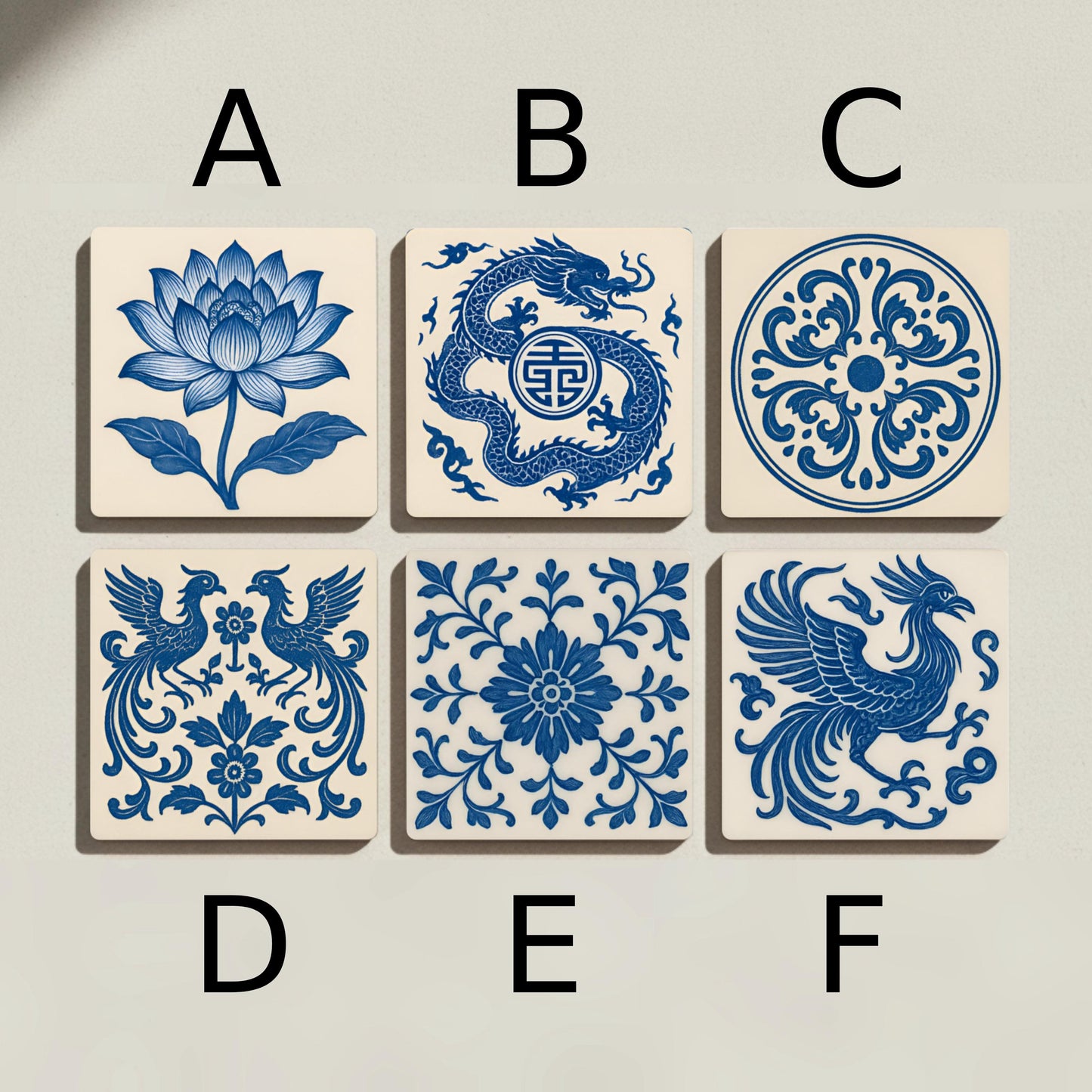 Dessous de Verre Azul y blanca / Decoración de azulejos florales asiáticos — Fleurs et Botanique