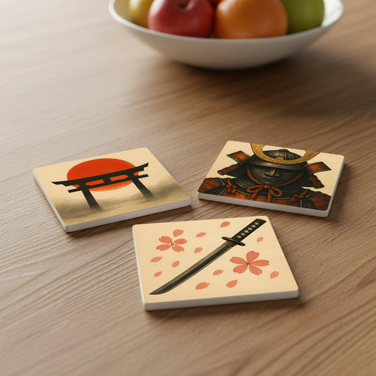 Posavasos Inspiración japonesa / Posavasos de azulejos con símbolos tradicionale