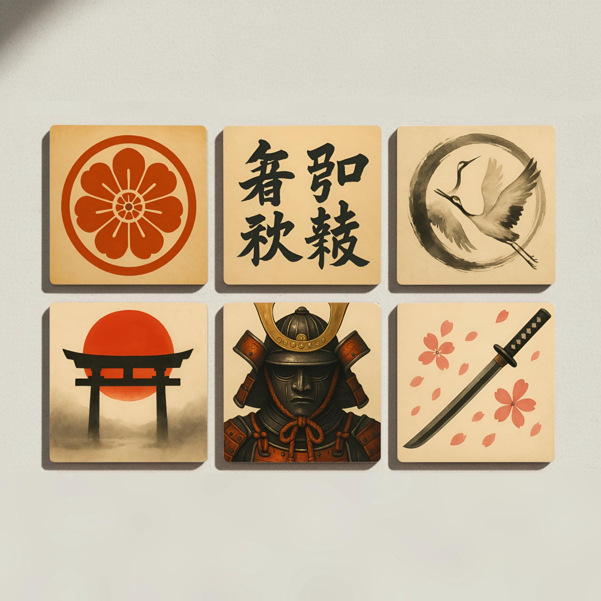 Posavasos Inspiración japonesa / Posavasos de azulejos con símbolos tradicionale