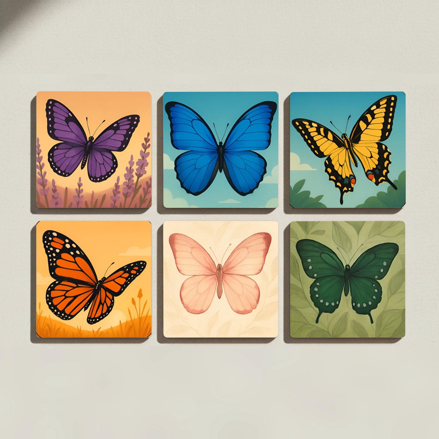 Posavasos Diseño de mariposas / Posavasos de azulejos inspirados en la naturalez