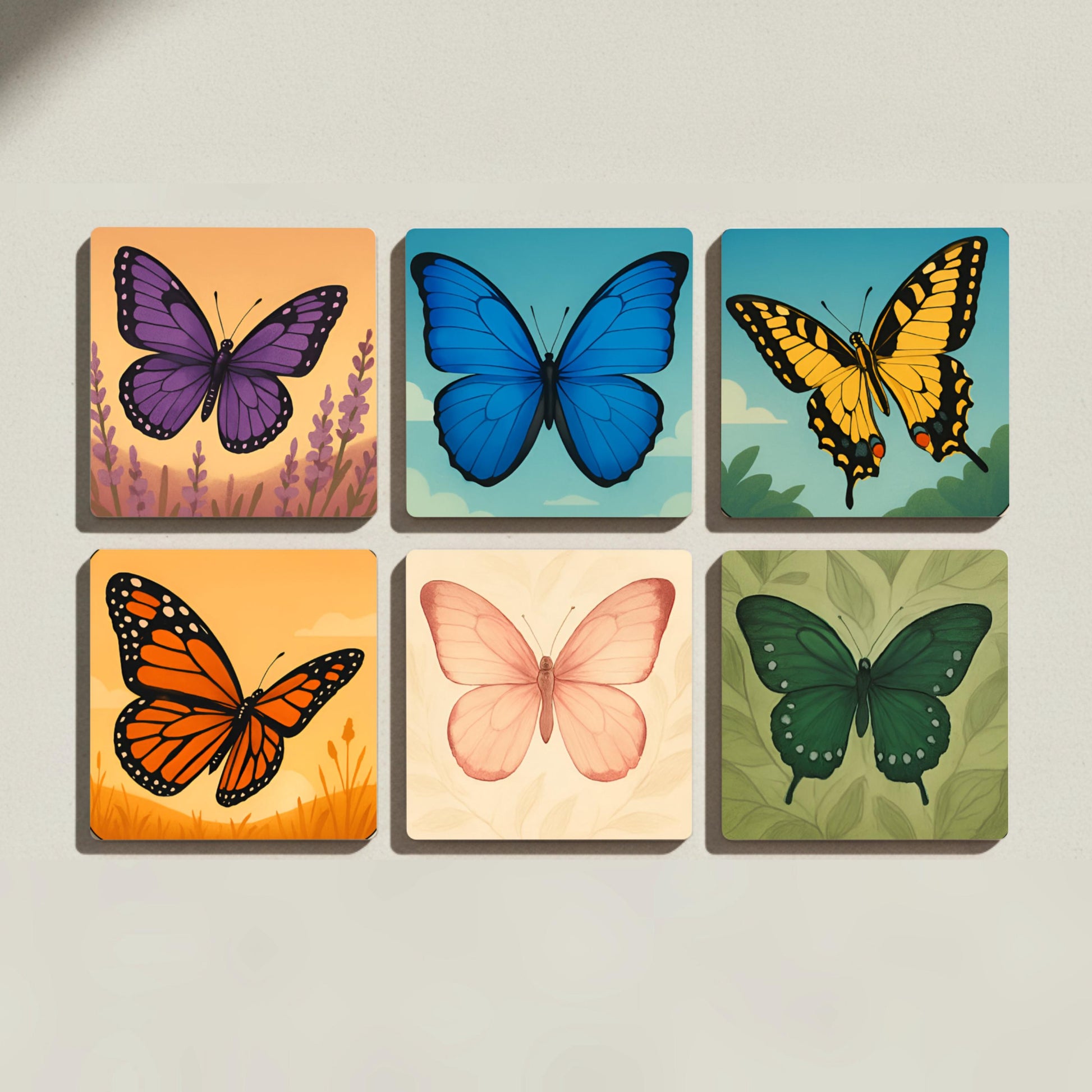 Posavasos Diseño de mariposas / Posavasos de azulejos inspirados en la naturalez