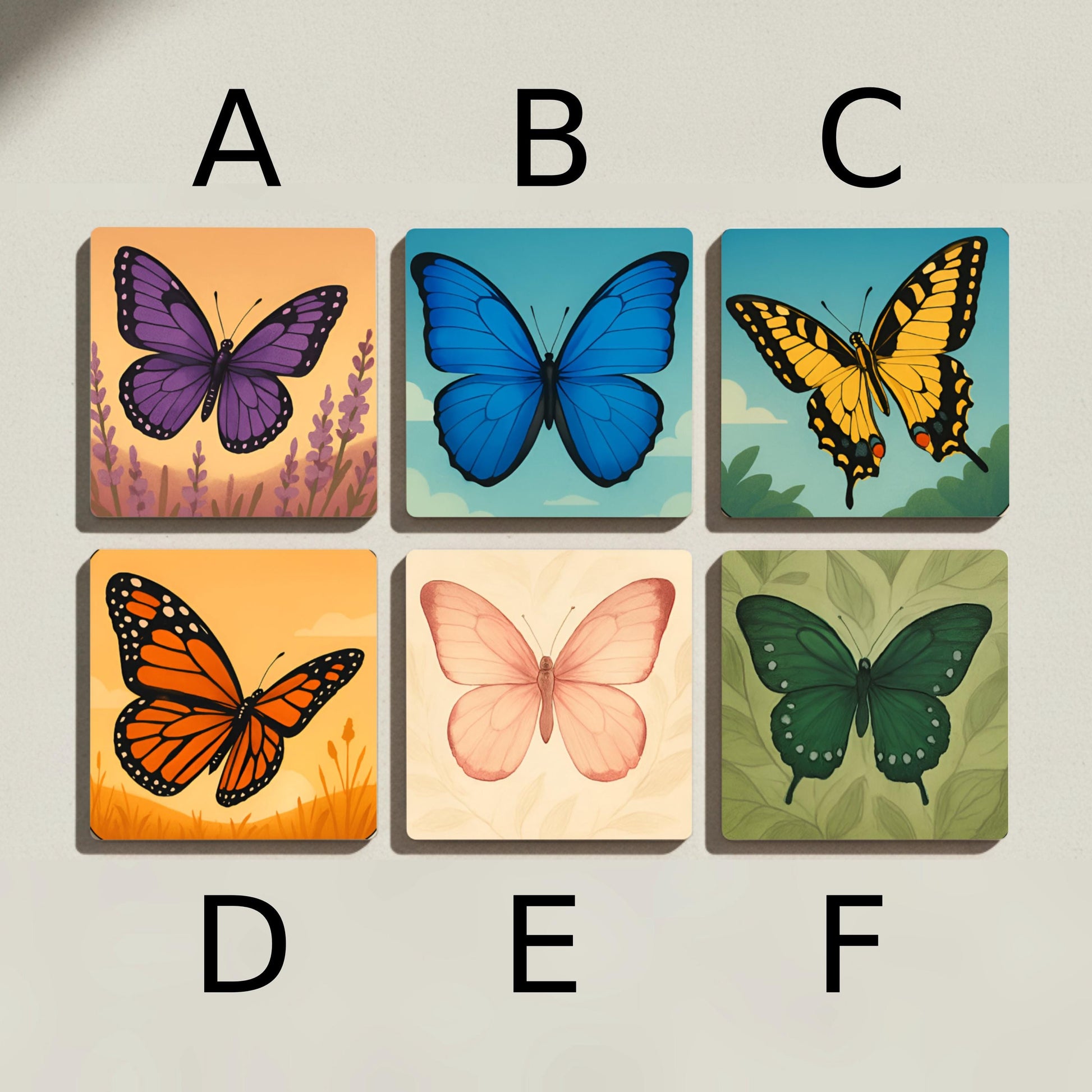 Posavasos Diseño de mariposas / Posavasos de azulejos inspirados en la naturalez
