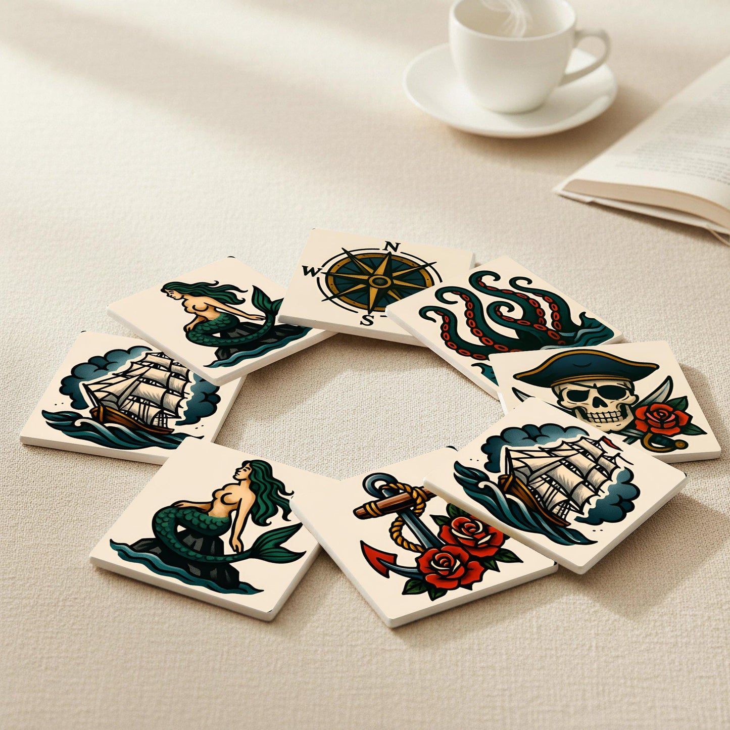 Posavasos Diseño de tatuaje náutico / Arte marinero vintage