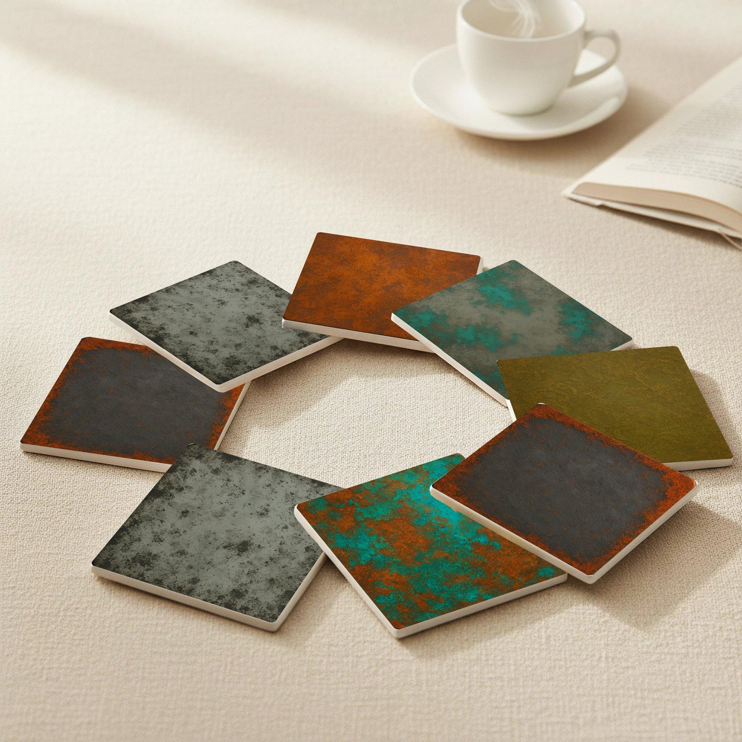 Posavasos Abstractos / Decoración de azulejos con pátina de óxido industrial