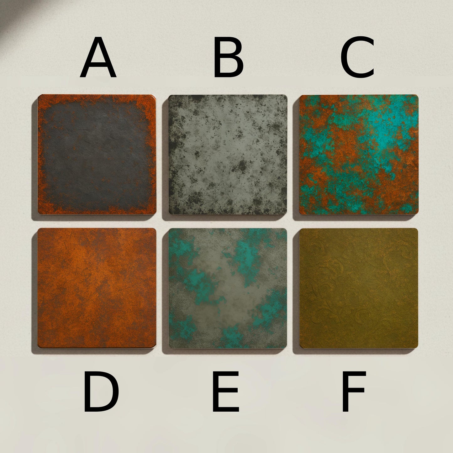 Posavasos Abstractos / Decoración de azulejos con pátina de óxido industrial