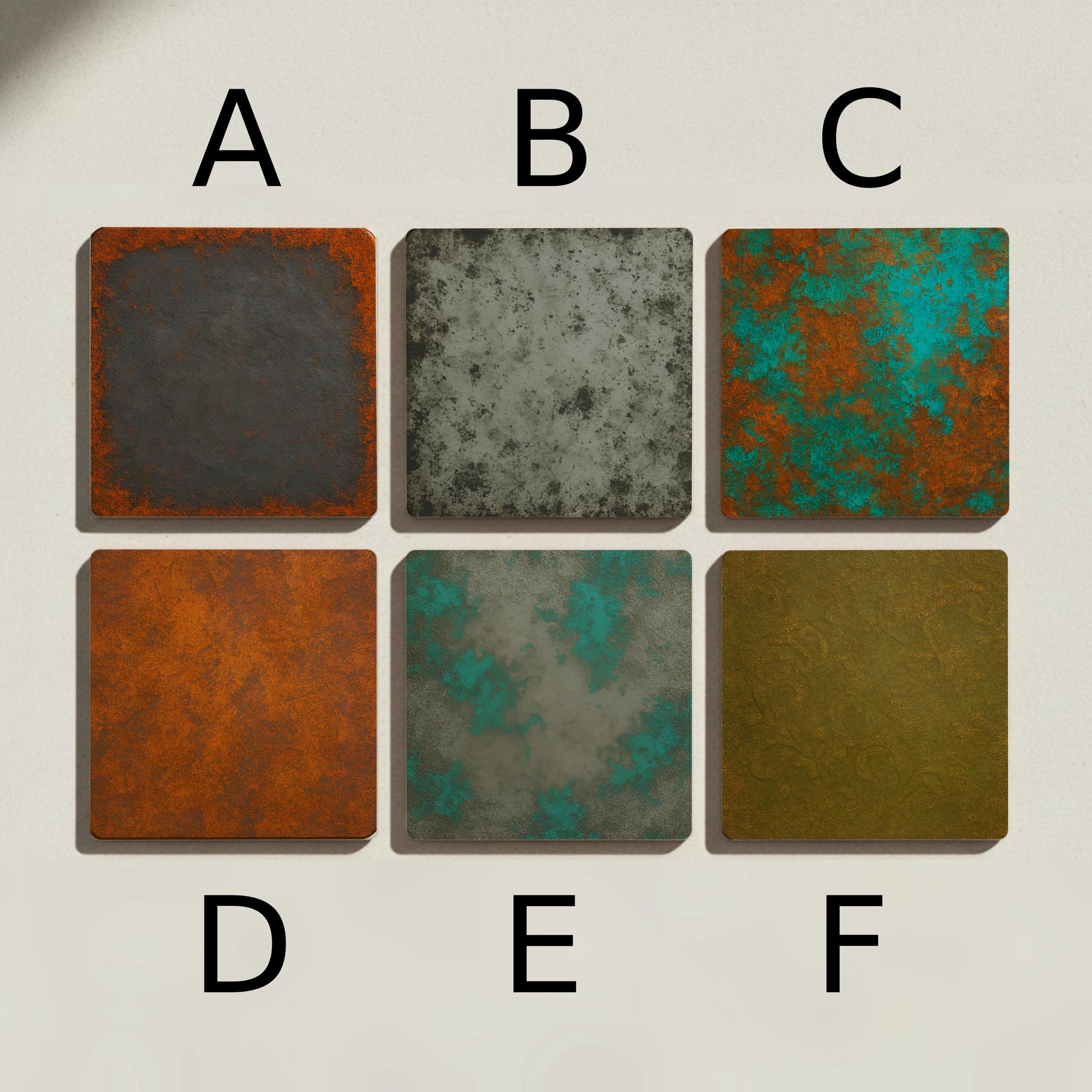Posavasos Abstractos / Decoración de azulejos con pátina de óxido industrial