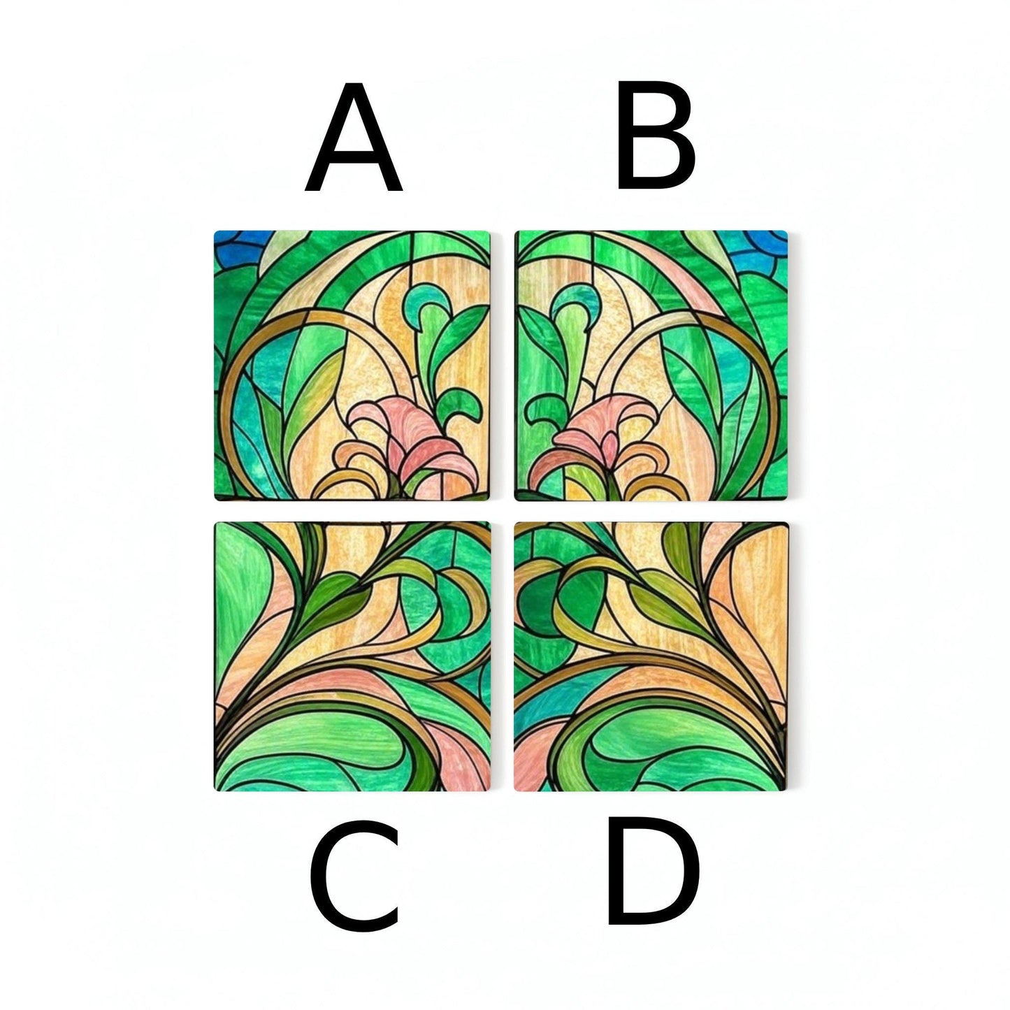 Art Nouveau, mosaico floral, decoración botánica — Set de Dessous de Verre en Céramique · Cadeau Inspiration Jardin