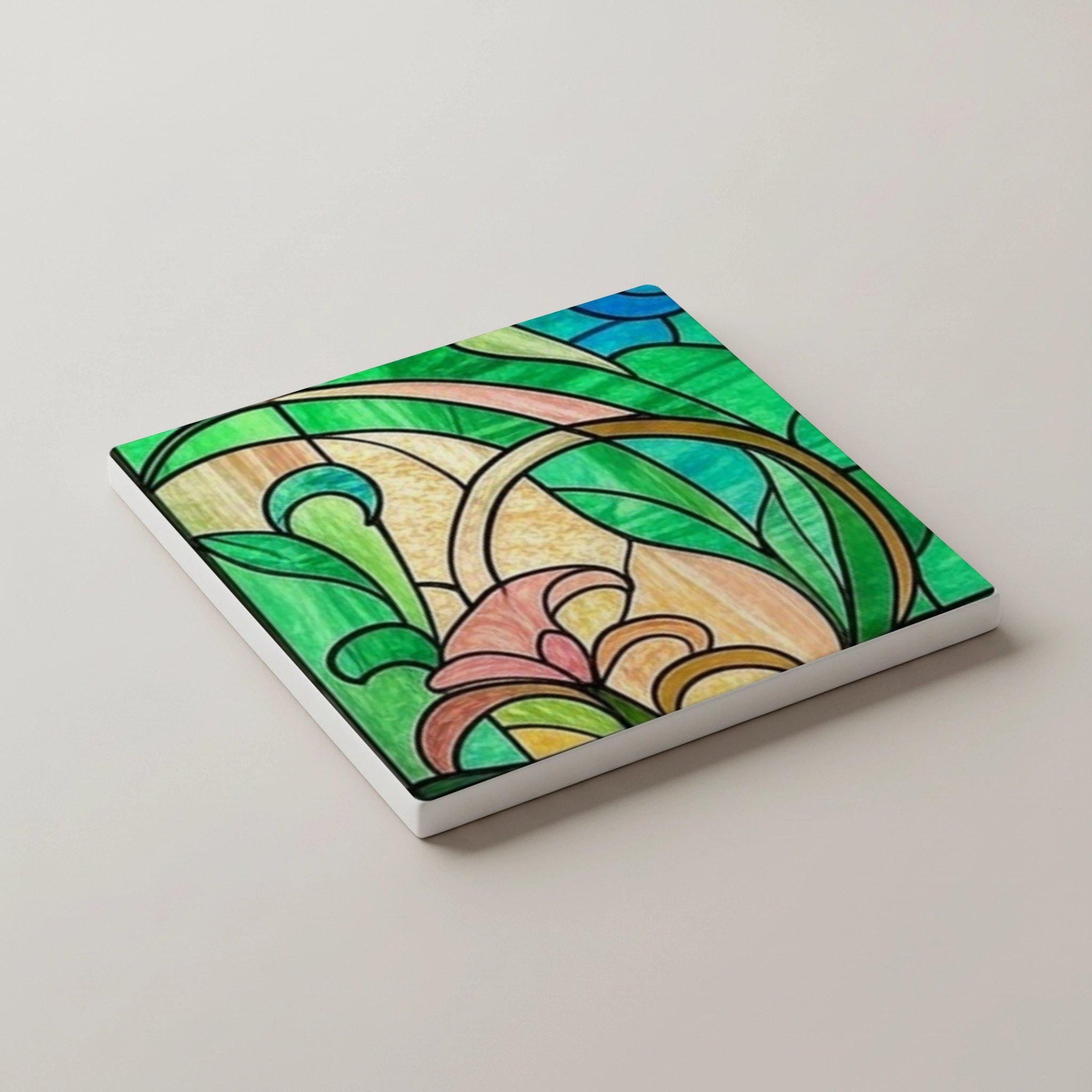 Art Nouveau, mosaico floral, decoración botánica — Set de Dessous de Verre en Céramique · Cadeau Inspiration Jardin