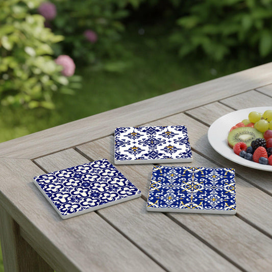 Posavasos Azulejo, posavasos de azulejos azules y blancos, decoración de mesa de