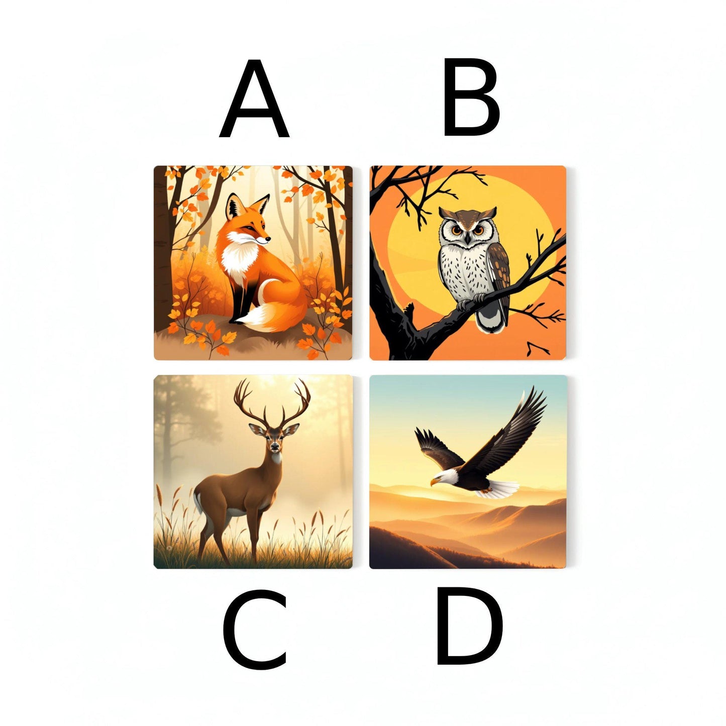 Diseño de animales del bosque, decoración forestal — Set de Dessous de Verre en Céramique · Set de Table pour Amateurs de Design
